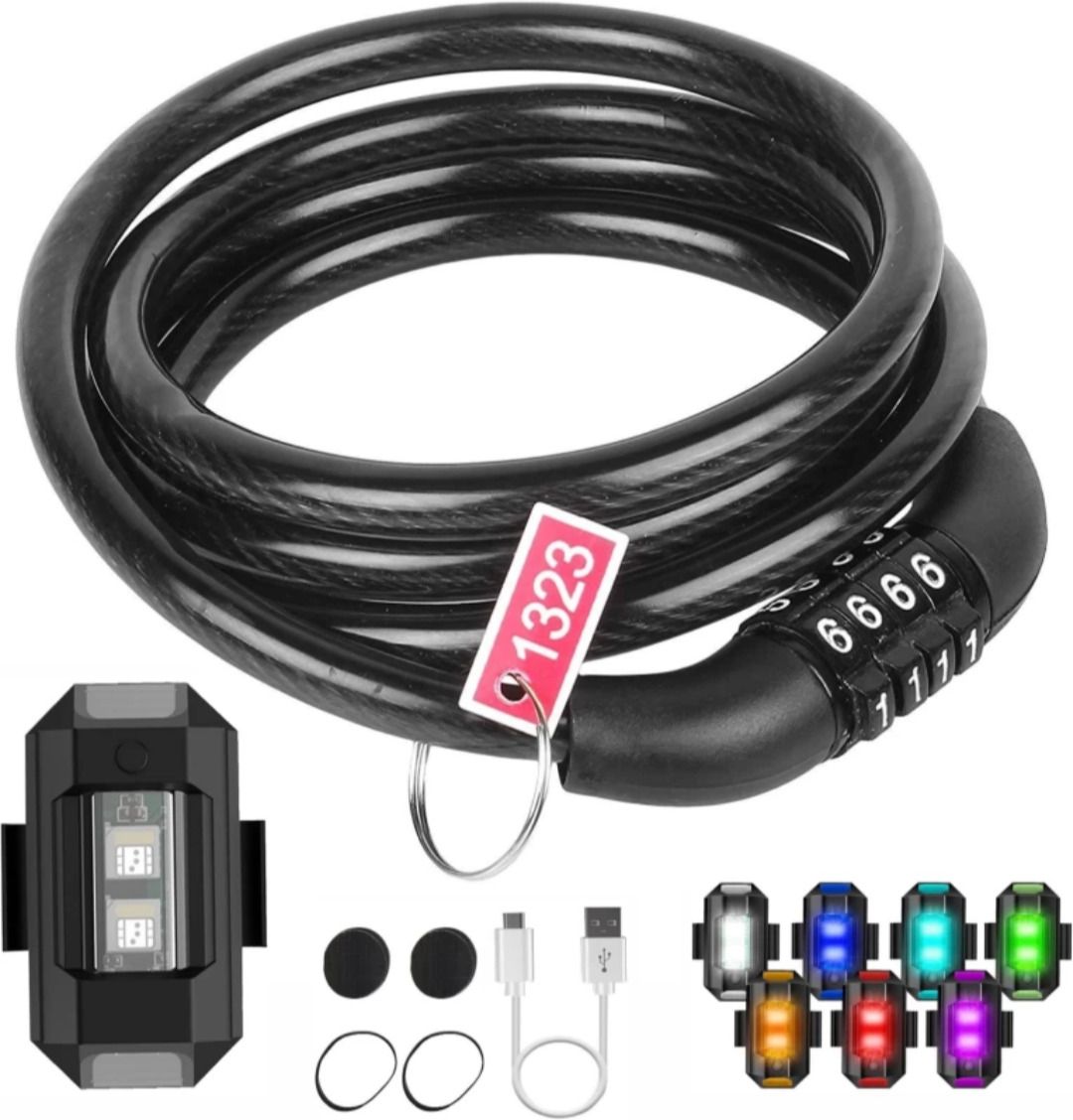 Flexible Cycle Lock with 7 Modes Helmet light Combo Bicycle Lock-image-33