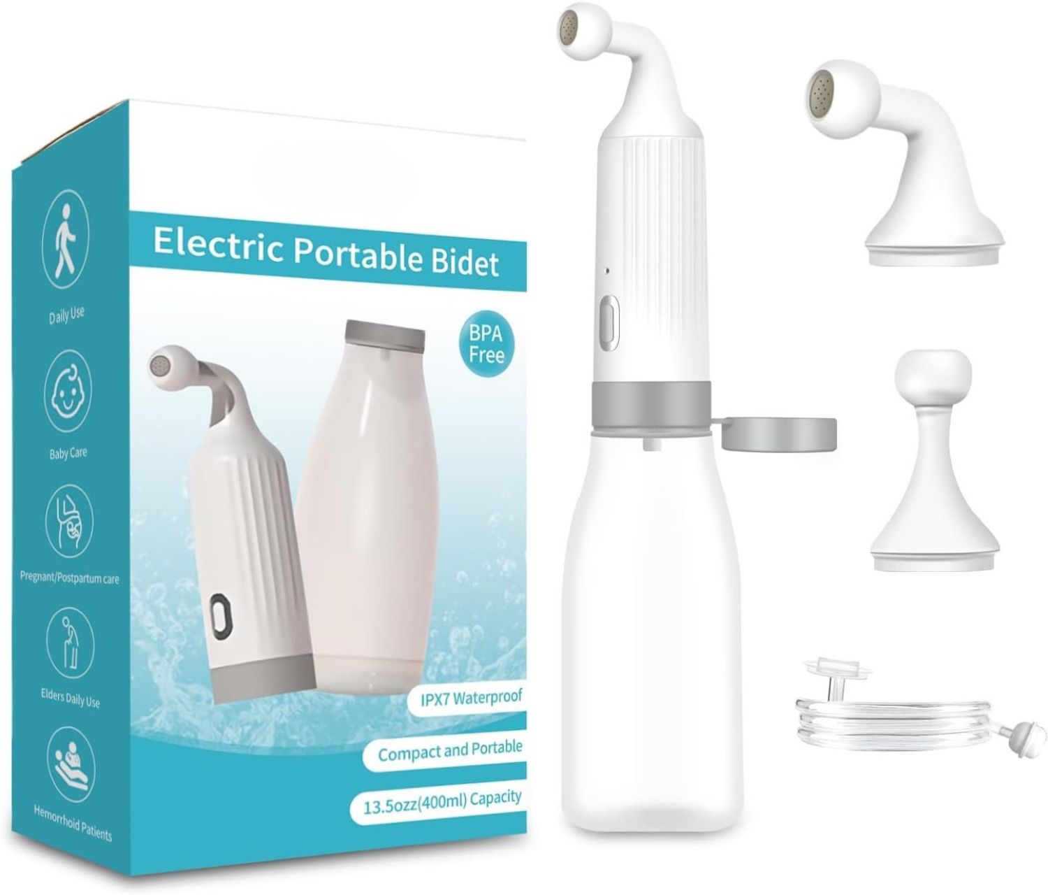 Portable Rechargeable Electric Bidet for Travel, Jet Spray with 400ml Bottle Bidet Nozzle-image-25