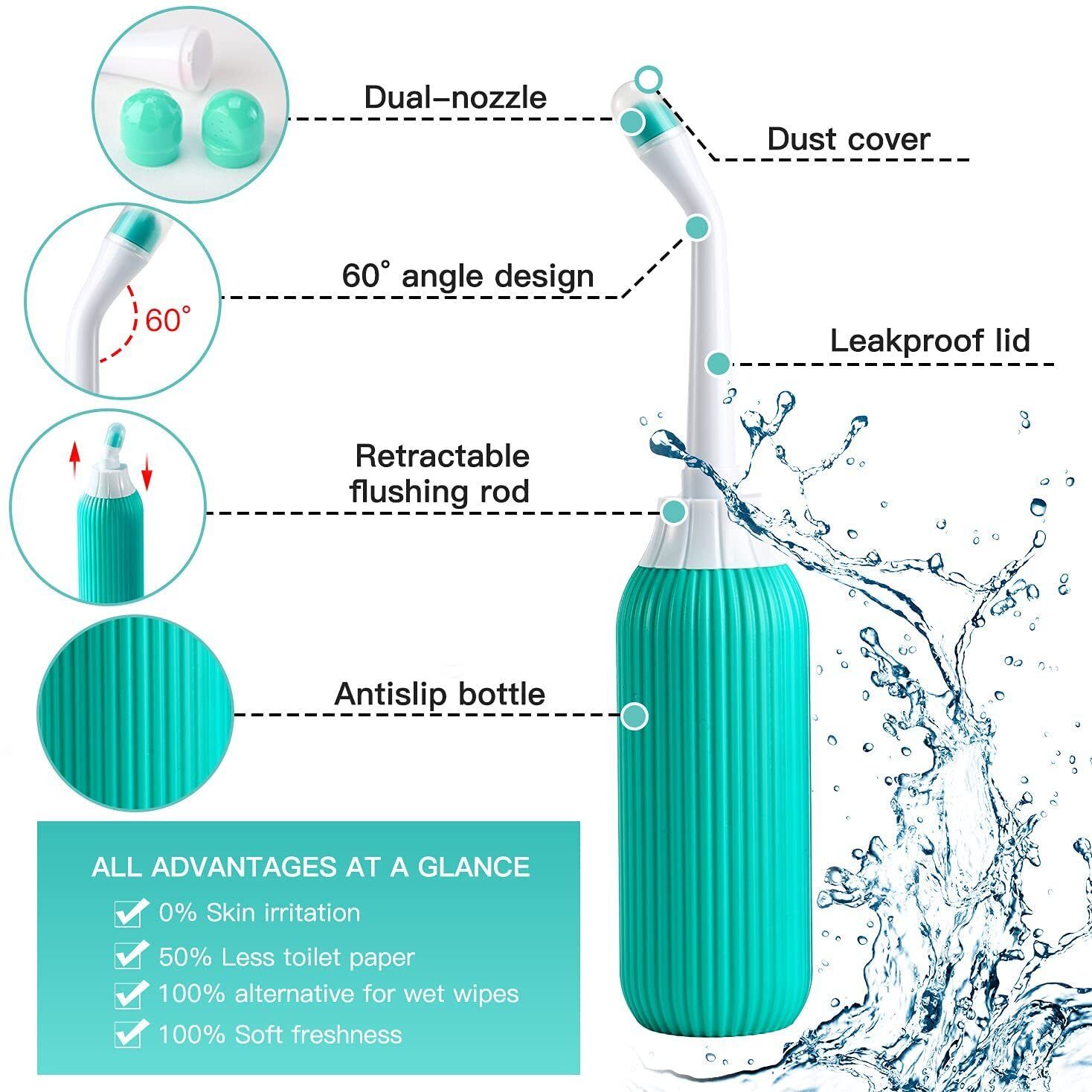Portable bidet, Jet Spray for Toilet | Retractable, 2 angled Nozzles M99 Manual Bidets
