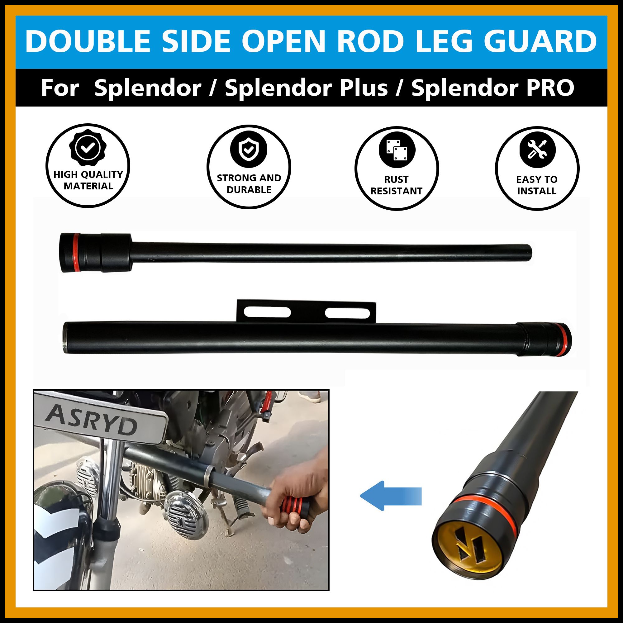 Heavy Double Side Open Rod Leg Guard for Splendor/Splendor Plus/Splendor PRO Bike Crash Guard