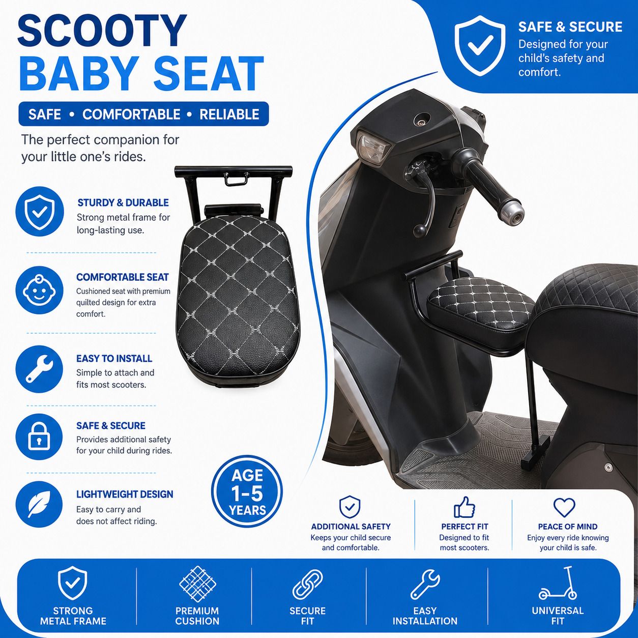 Universal Folding Baby Seat For Scooty Single Bike Seat Cover For Honda, Hero, TVS, Suzuki Activa, Activa 125, Activa 3G, Activa 6G, Activa i, Activa 5G, Activa 4G, Jupiter-image-45