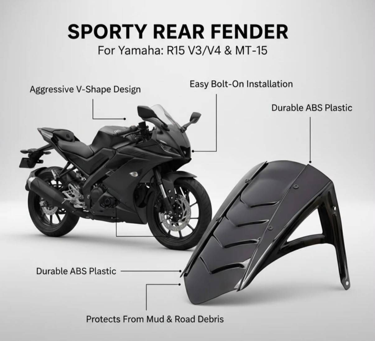 SharkFin Rear Fender for R15V3/V4/MT15 (Black) Bike Fairing Kit-image-29