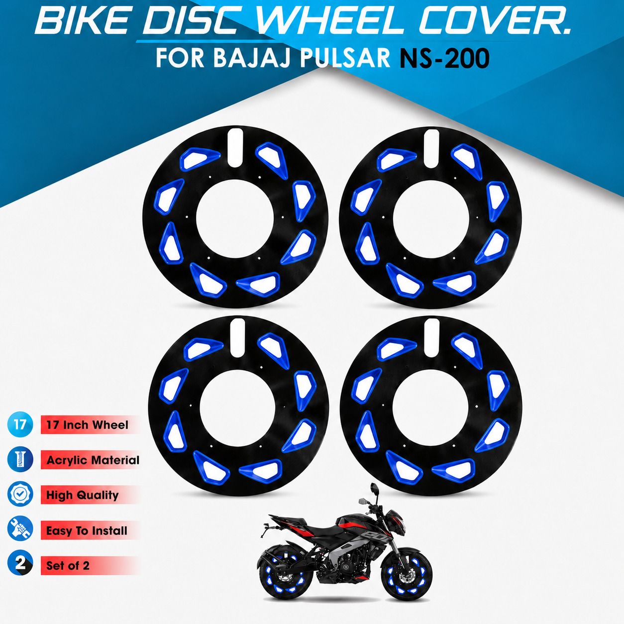 cross hooks 17 Inch Bike Wheel Cover for Bajaj. Pulsar. 200 blue Black Pack of 4 Bike Fairing Kit-picture-20