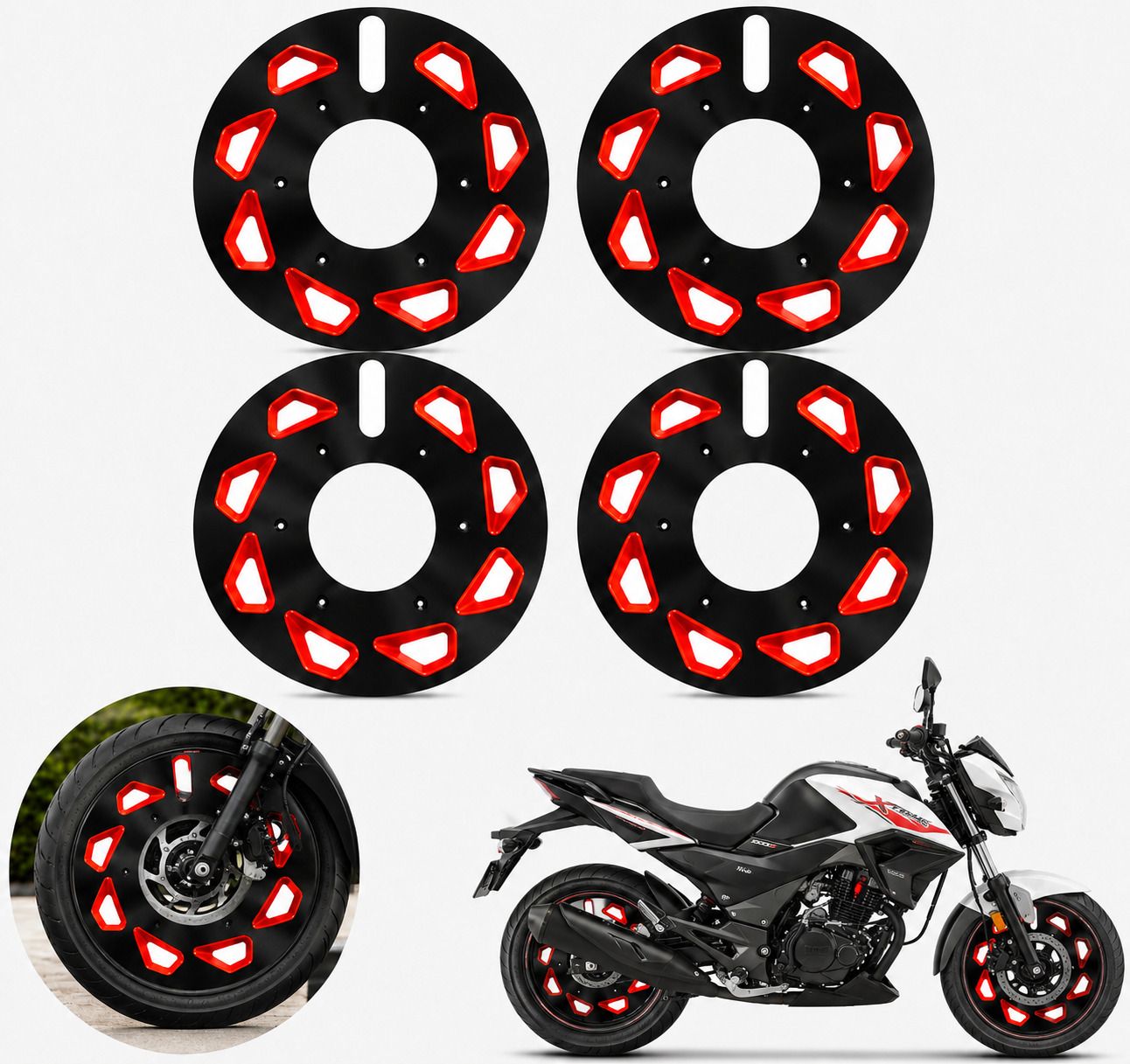 cross hooks 17 Inch Bike Wheel Cover for Hero. Xtreme. 125R Red Black Pack of 4 Bike Fairing Kit-picture-10