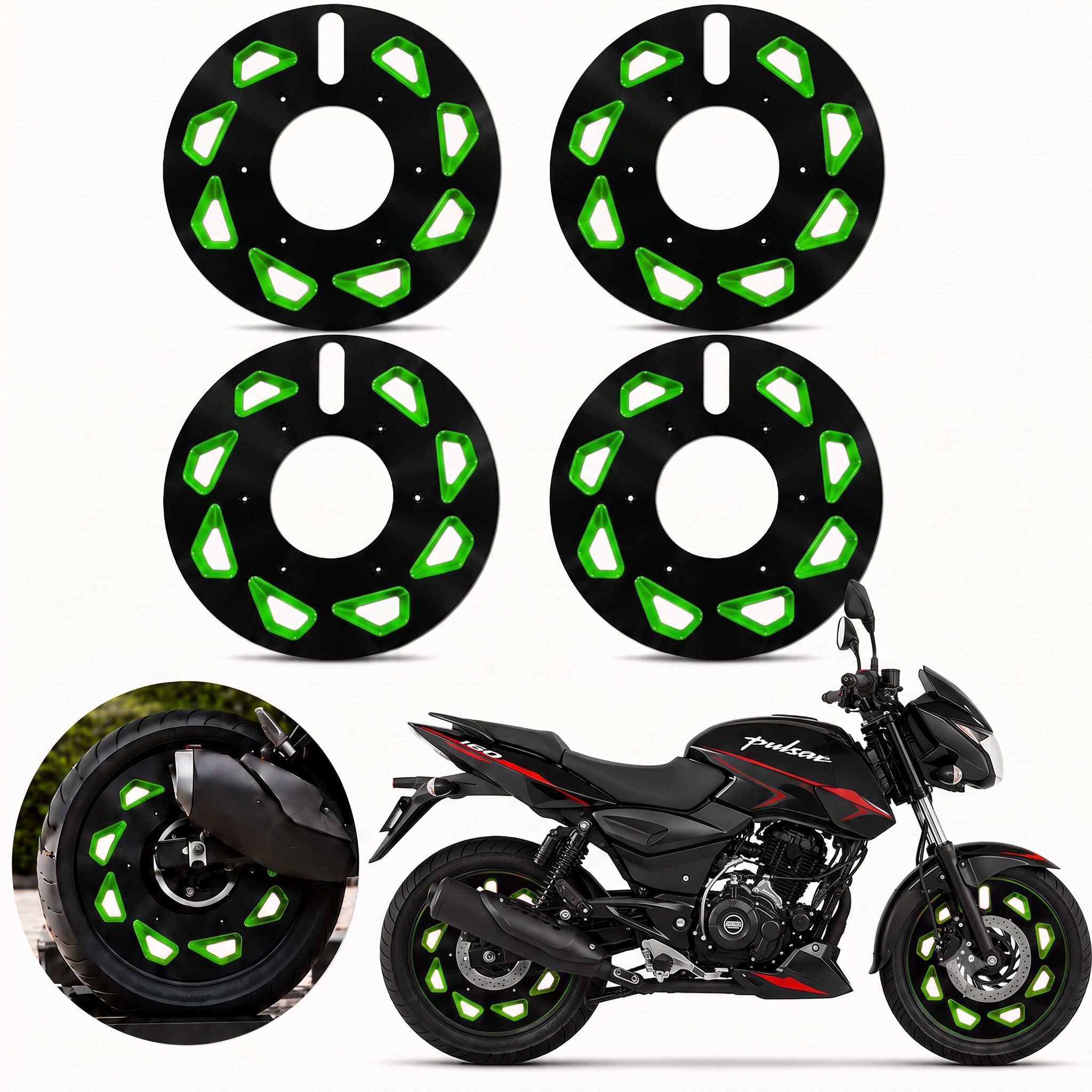 cross hooks 17 Inch Full Disc Wheel Cover for Bajaj. Pulsar. N160 green Black Pack of 4 Bike Fairing Kit-picture-21