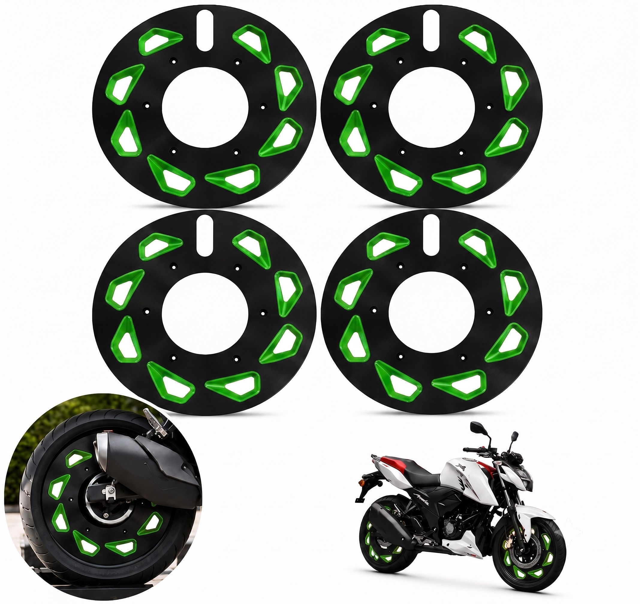 cross hooks 17 Inch Bike Wheel Cover for TVS. Apache. RTR 180 green Black Pack of 4 Bike Fairing Kit-picture-23