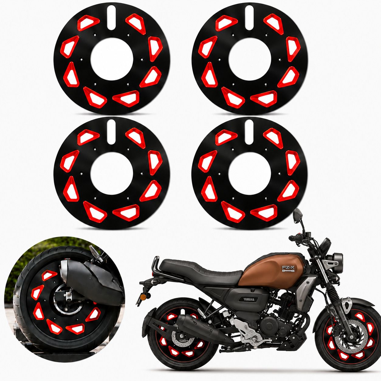 cross hooks 17 Inch Bike Wheel Cover for Yamaha. FZS V4 Red Black Pack of 4 Bike Fairing Kit-picture-13