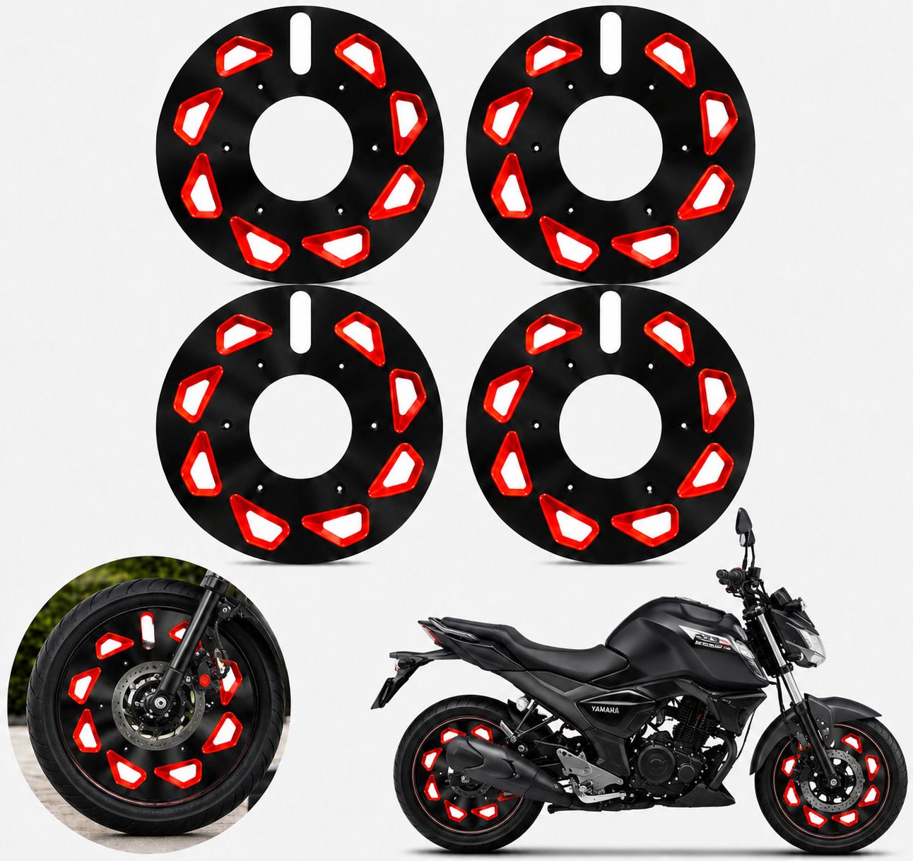 cross hooks 17 Inch Bike Wheel Cover for Yamaha. FZ S FI Red Black Pack of 4 Bike Fairing Kit-picture-8