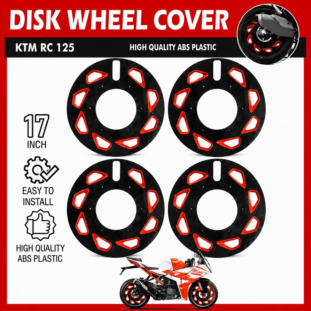 cross hooks 17 Inch Bike Wheel Cover for KTM. RC. 200 Red Black Pack of 4 Bike Fairing Kit-picture-12