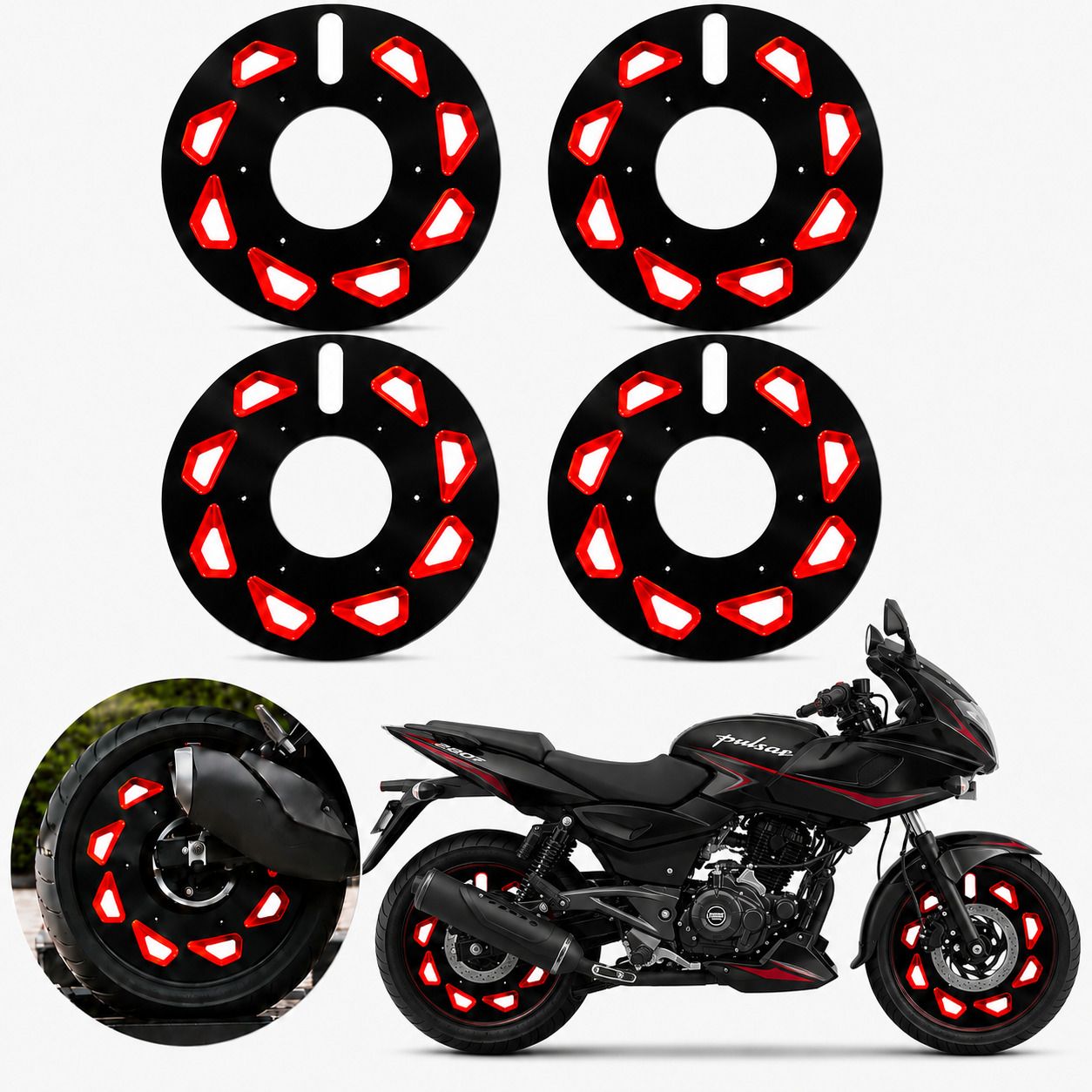 cross hooks 17 Inch Bike Wheel Cover for Bajaj. Pulsar. 220f Red Black Pack of 4 Bike Fairing Kit-picture-22