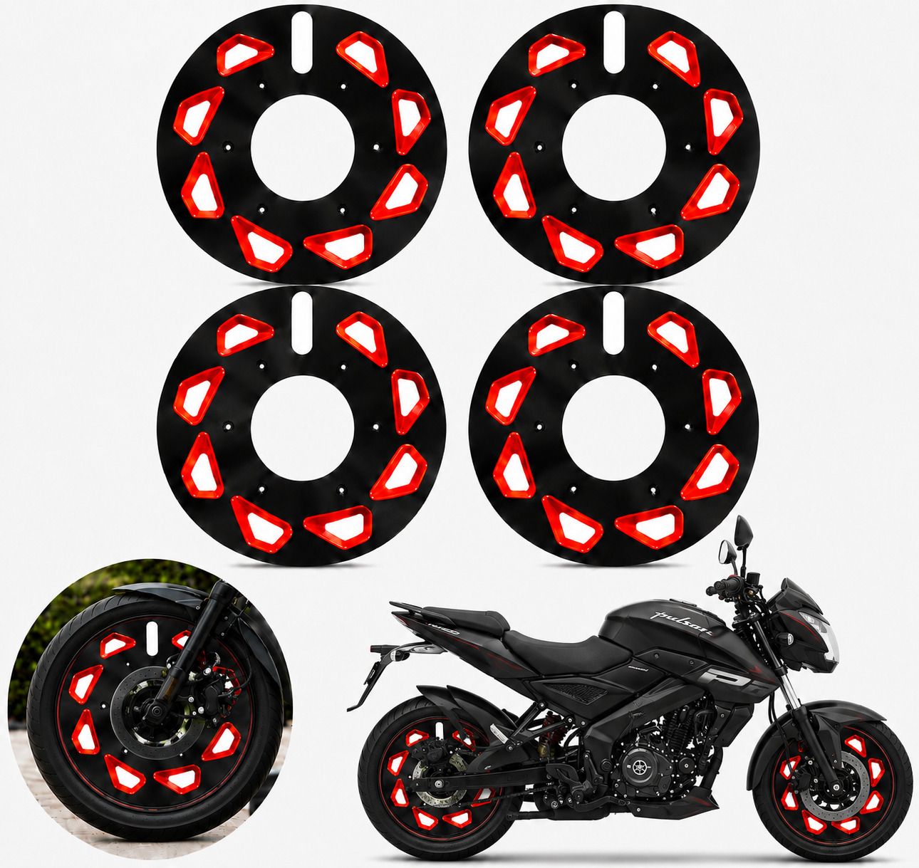 cross hooks 17 Inch Bike Wheel Cover for Bajaj. Pulsar. Ns 160 Red Black Pack of 4 Bike Fairing Kit-picture-17