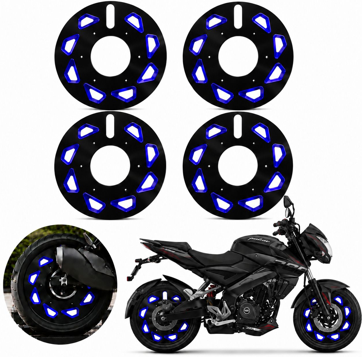 cross hooks 17 Inch Bike Wheel Cover for Bajaj. Pulsar. Rs 200 blue Black Pack of 4 Bike Fairing Kit-picture-14
