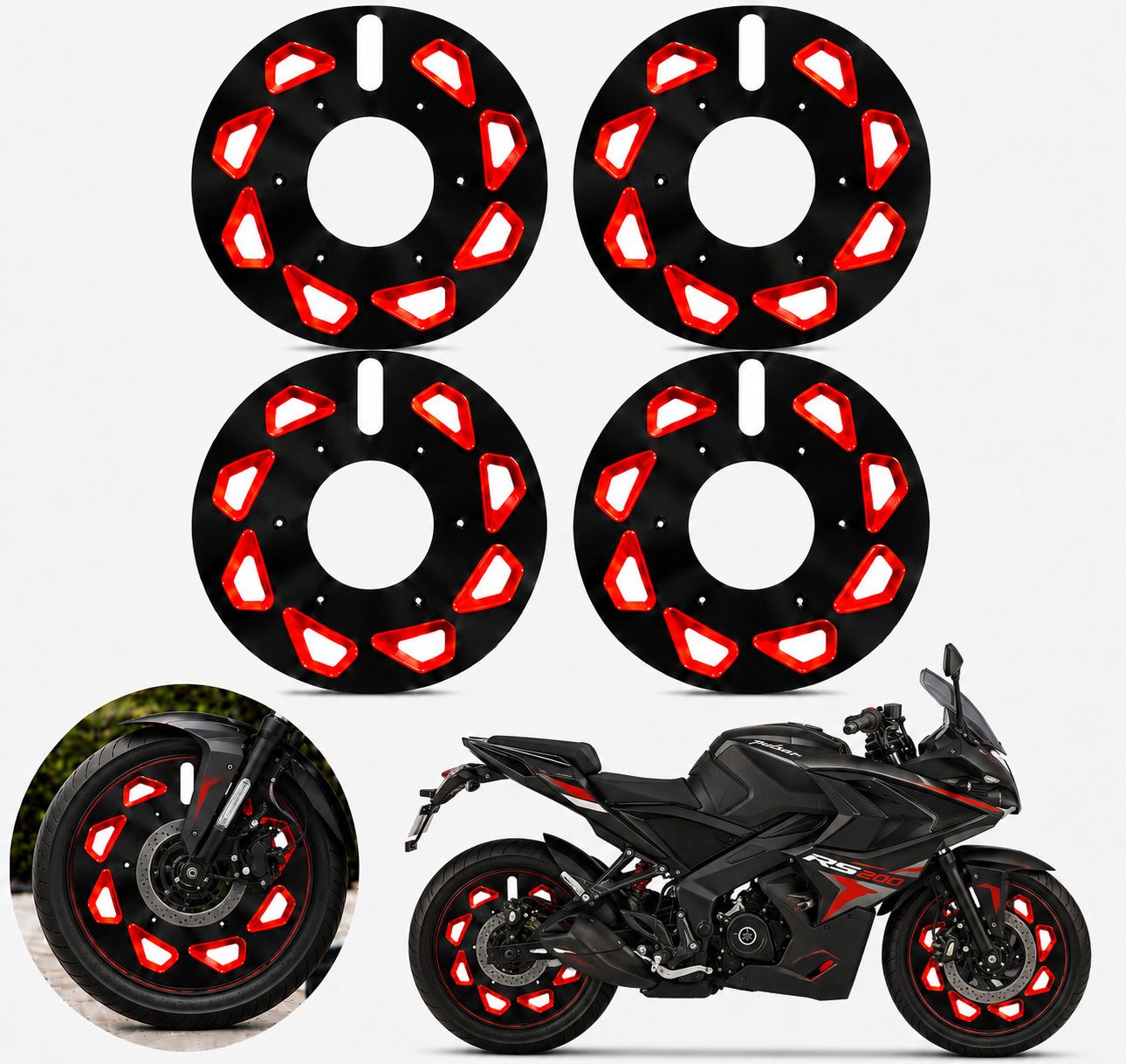 cross hooks 17 Inch Bike Wheel Cover for TVS. Apache. RTR 180 Red Black Pack of 4 Bike Fairing Kit-picture-11