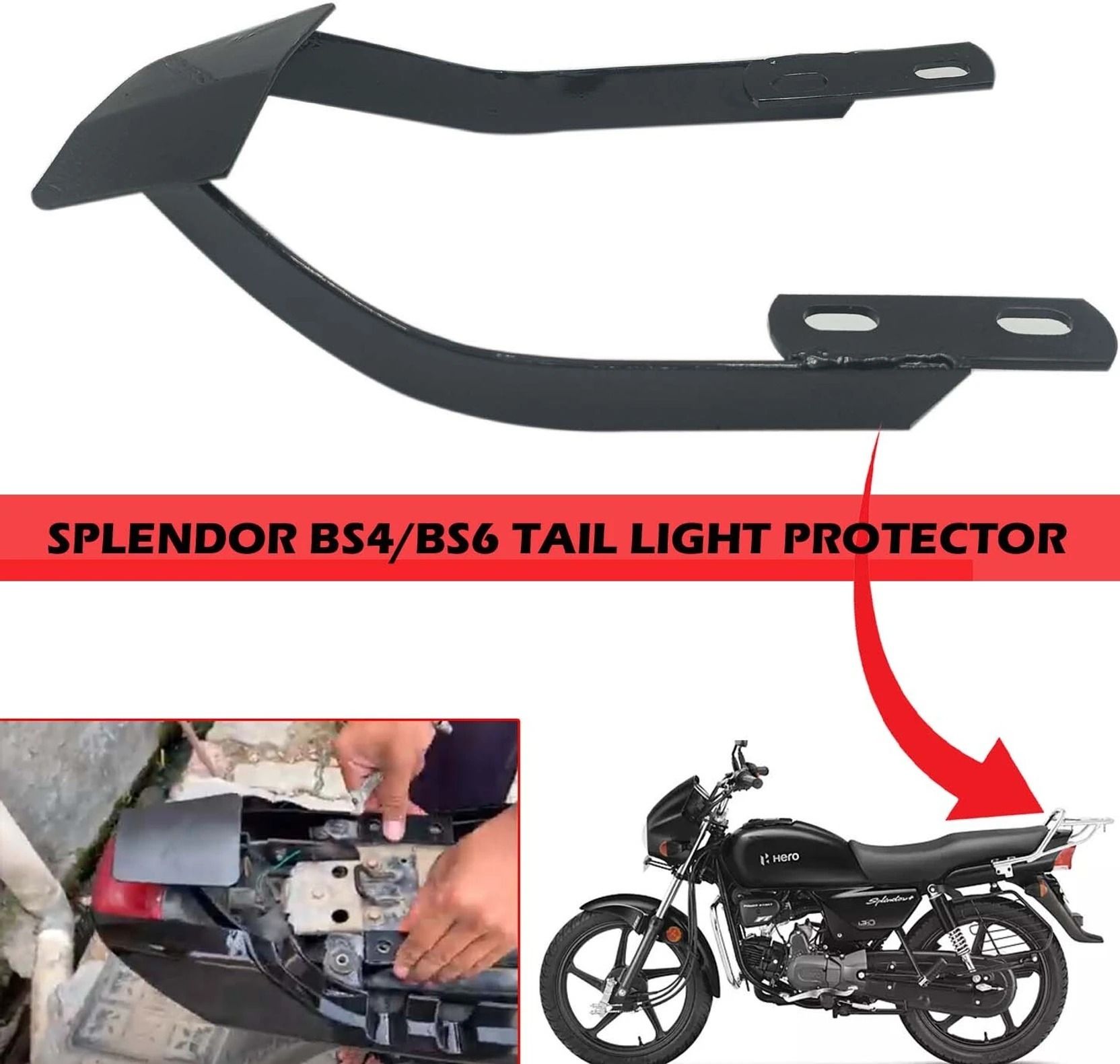 Metal Black Rear Seat Tail Protector for Splendor Bike Headlight Grill