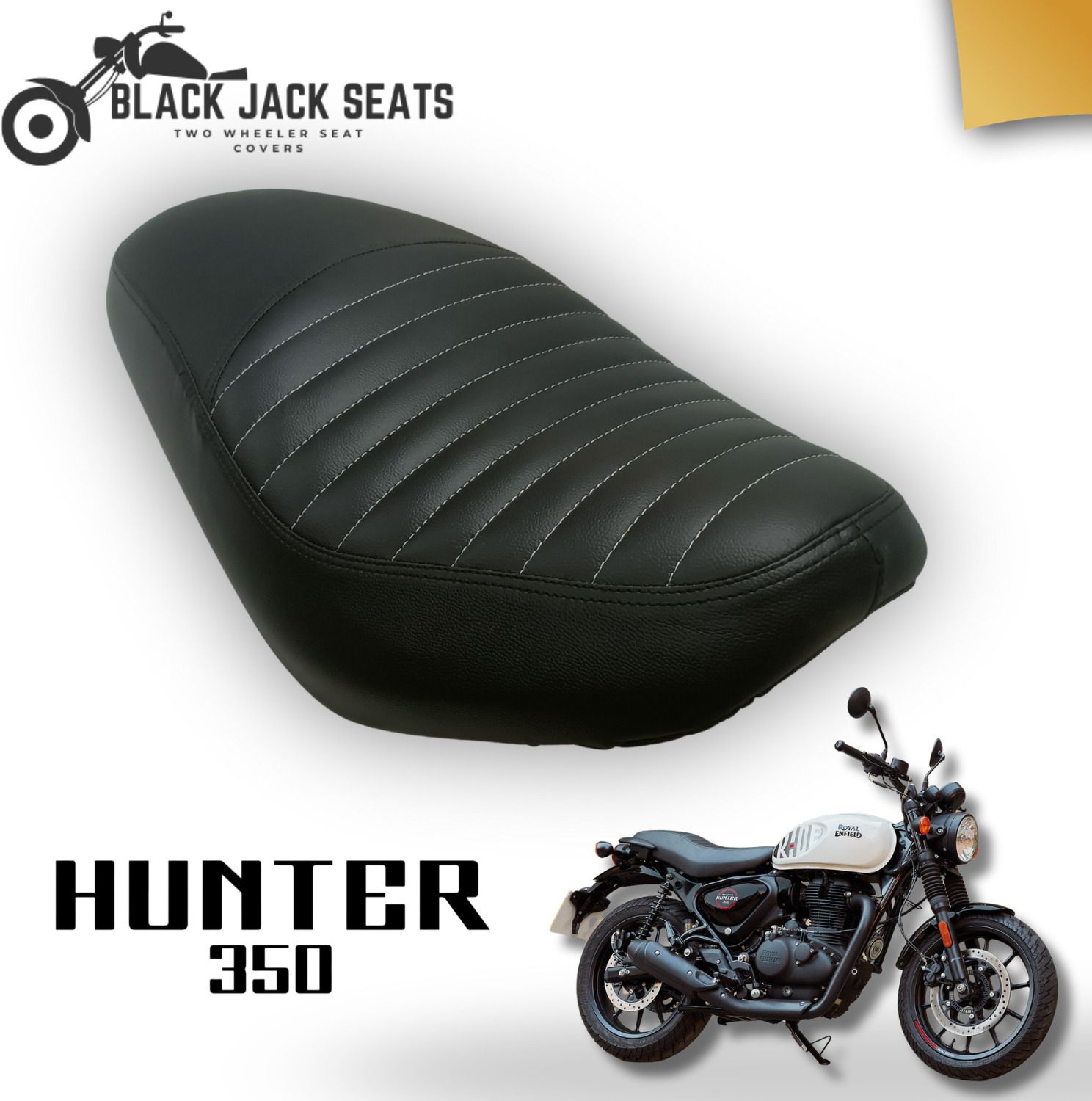Hunter 350 Premium Pleated Seat cover with white nylon stitch Single Bike Seat Cover For Royal Enfield 350 Twin Spark