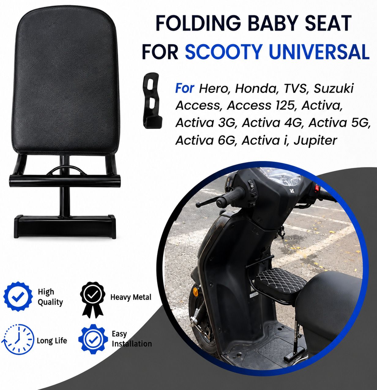 Universal Premium Baby Seat for All Scooters Pack of 1 Split Bike Seat Cover For Universal For Bike Activa-image-9