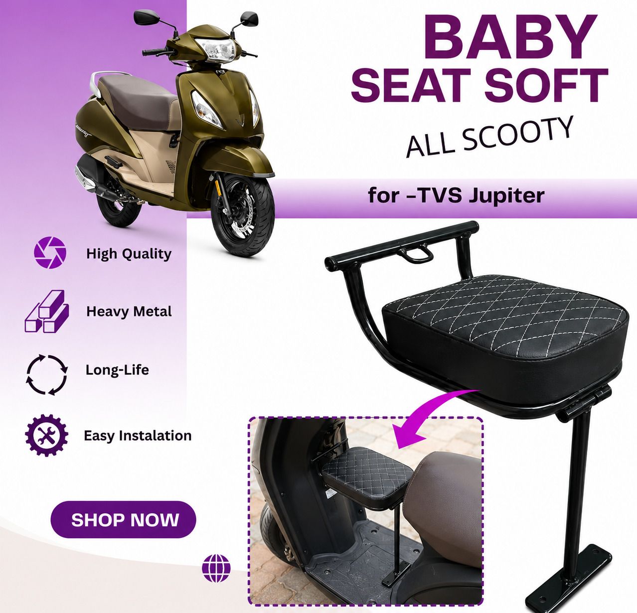 Activa. Baby Seat Soft Heavy Metal Foldable Black Pack of 1 Split Bike Seat Cover For Universal For Bike Activa-image-17