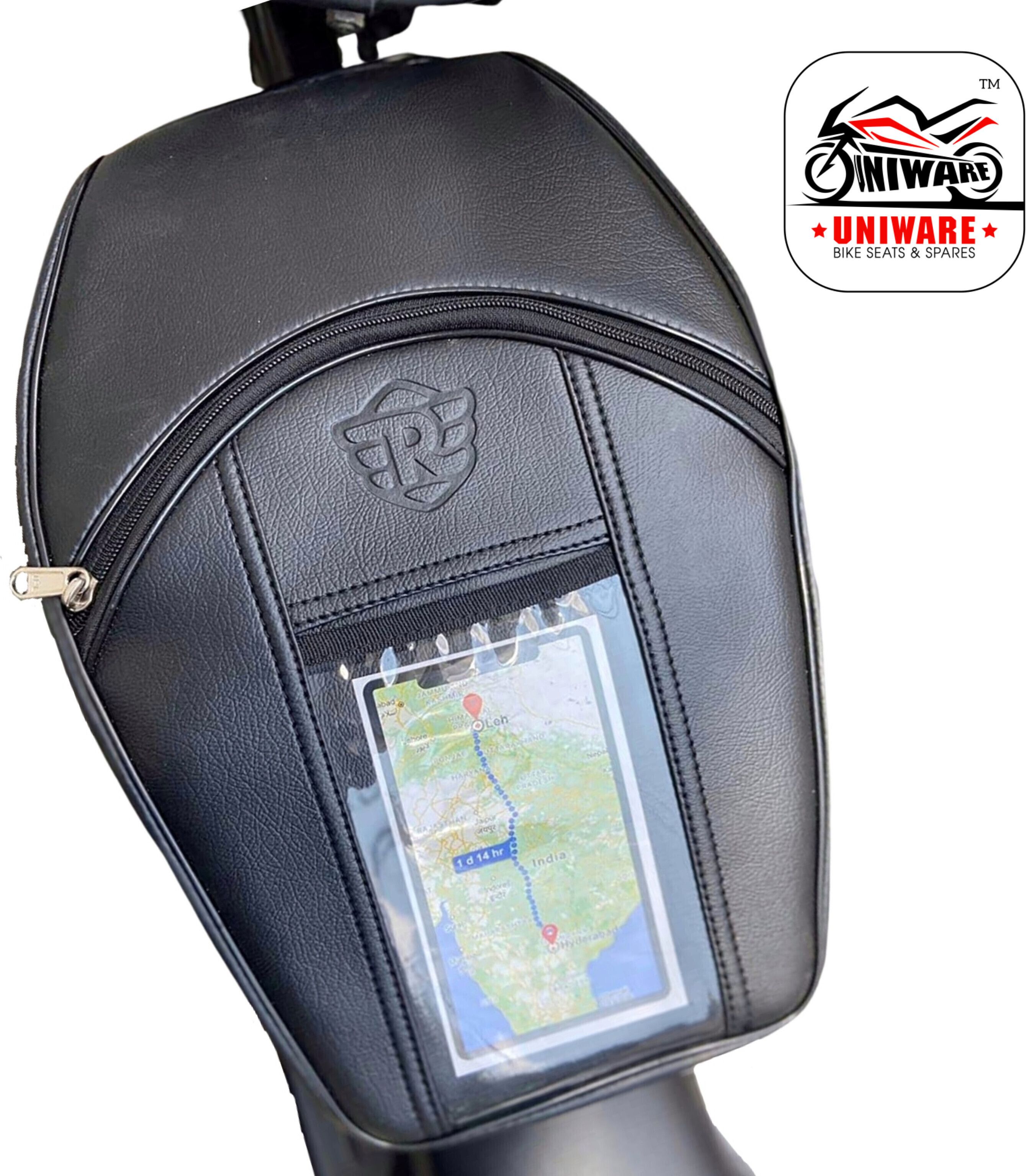 Leather Scratch Proof Mobile Touch Pocket & GPS Map View Tank Cover/Tank Bag Strap Royal Enfield Classic 350, Classic 500, Classic Desert Storm, Electra Bike Tank Cover-image-1