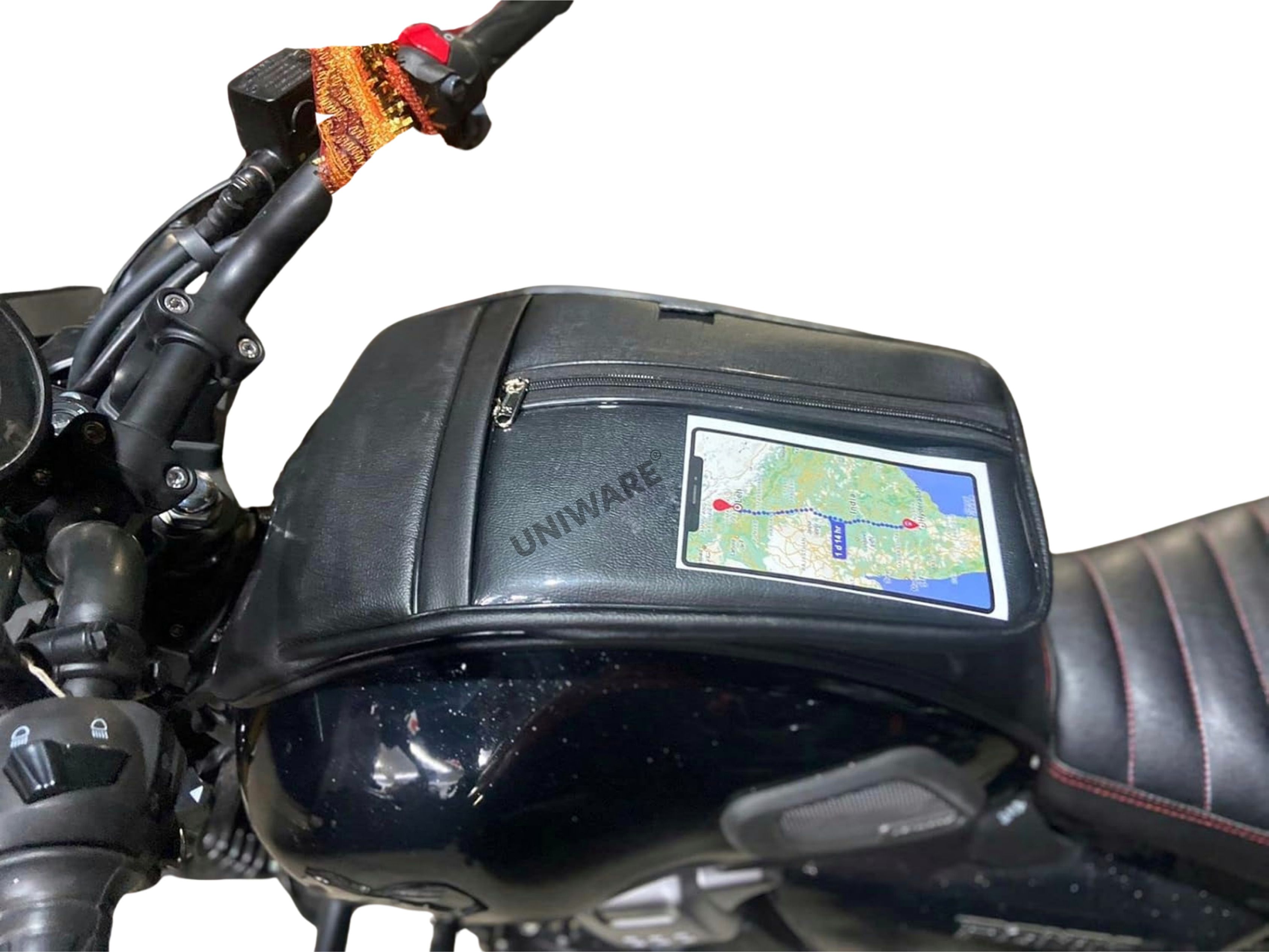 TVS_Ronin Leather Scratch Proof Tank Cover/Bag with Mobile Touch Pocket Strap TVS NA Bike Tank Cover-image-32