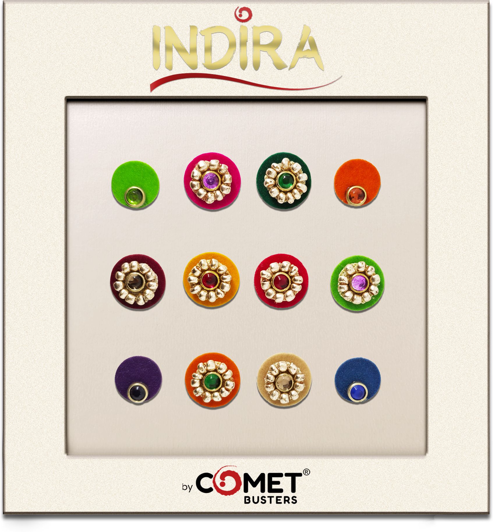 comet busters Indira Premium Floral Stone Velvet Bindi for Women & Girls Forehead Multicolor Bindis-picture-4