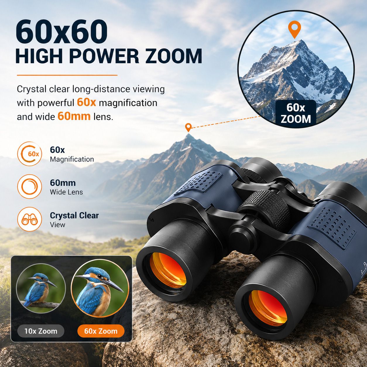 DIOXIT 60X60 High-Power Waterproof Binoculars with BAK4 Prism 4 Bird Watching&Trekking Binoculars-image-3