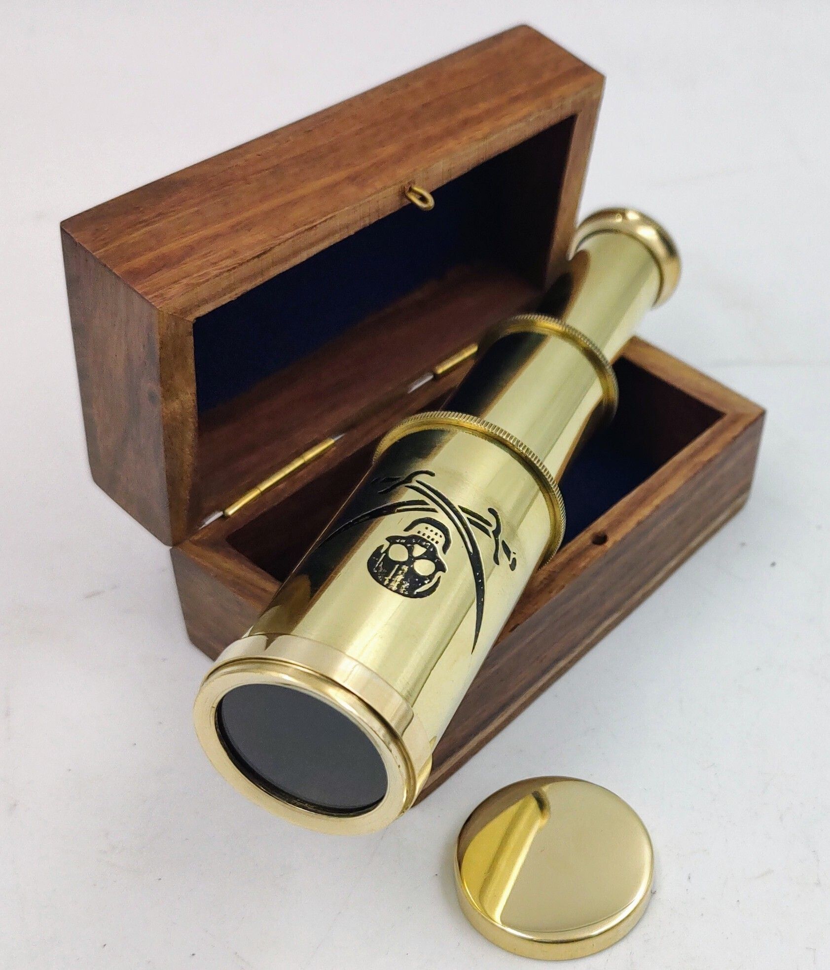 ascent india 6" brass pirates telescope with wooden box and antique map pirate navigation telescope