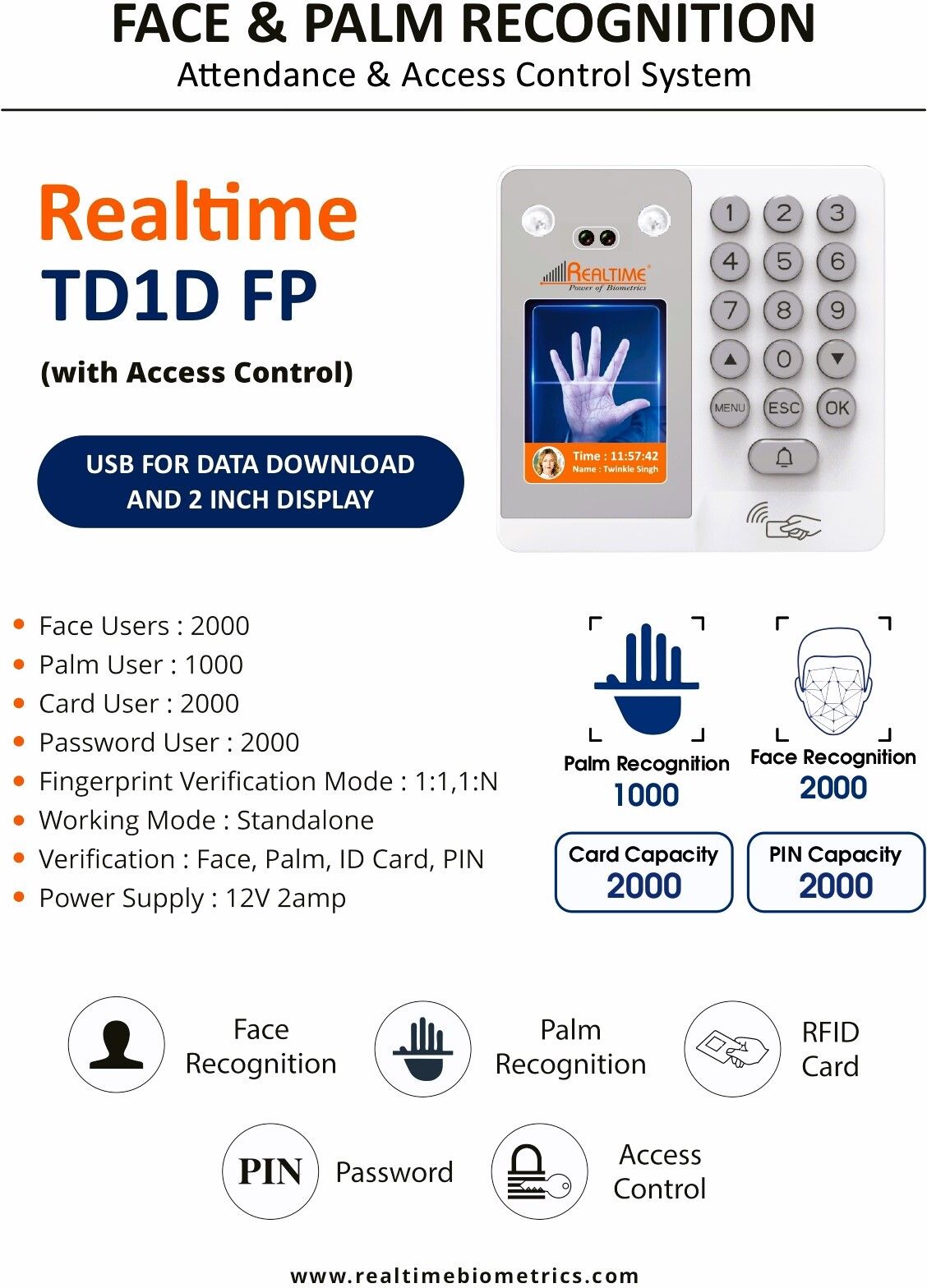 realtime TD1D (FP) Attendance Machine Face Palm Card PIN Access Access Control-picture-32