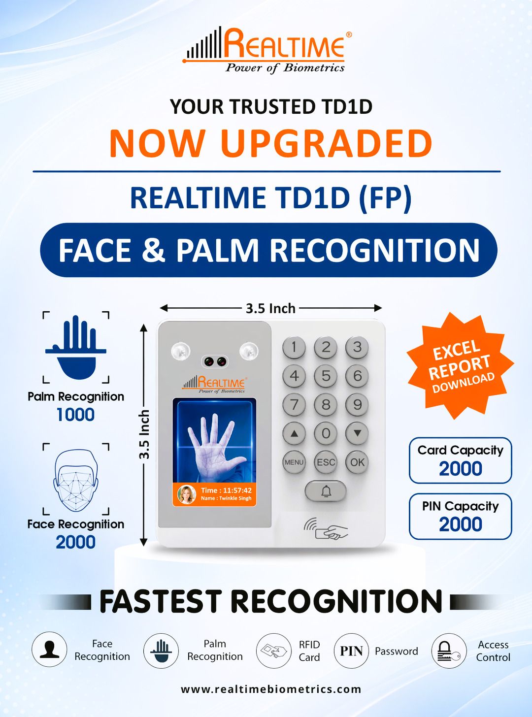 realtime TD1D (FP) Smart Attendance Device Face & Palm Recognition Access Control-picture-38