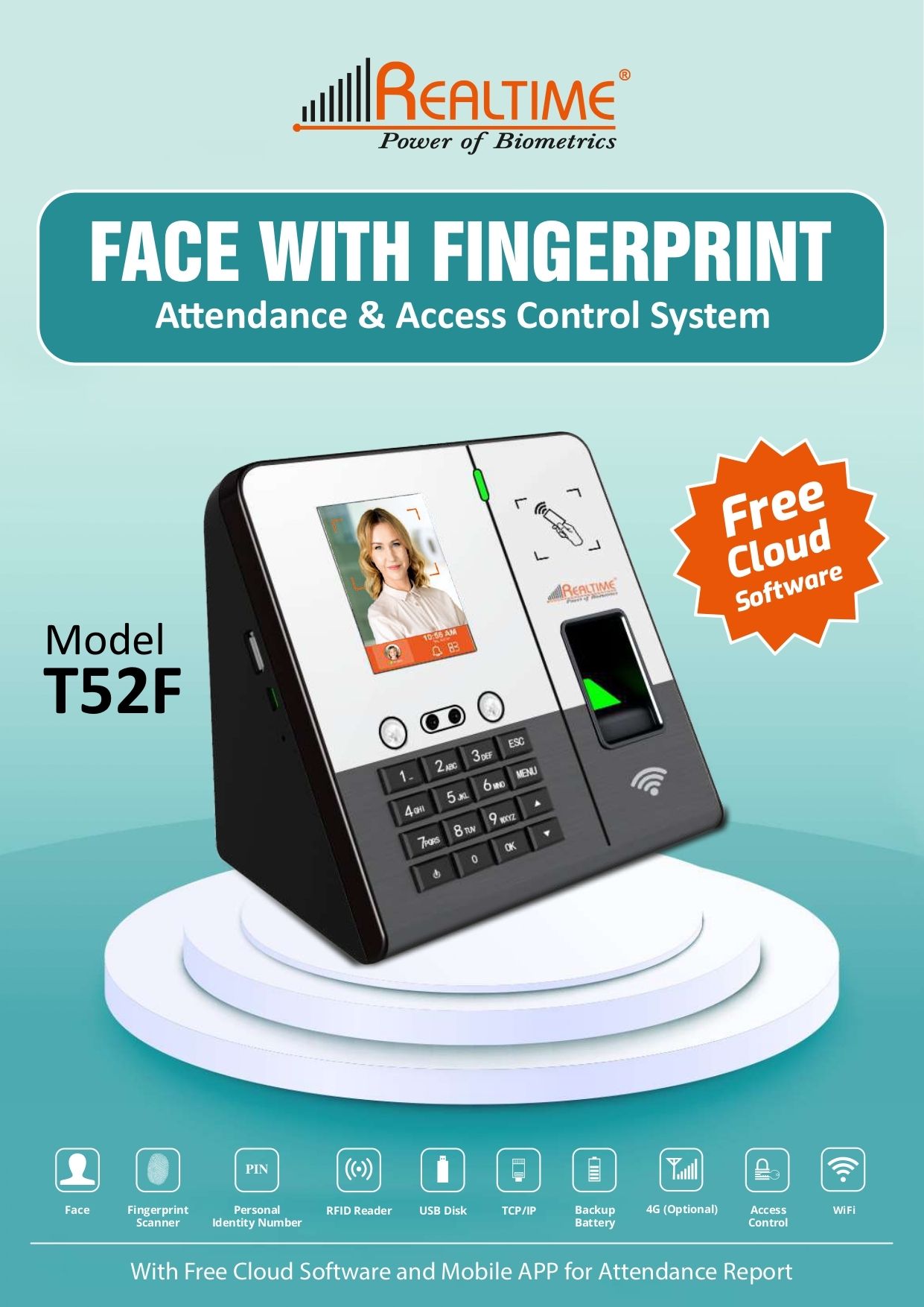 realtime T52F Face + Fingerprint Secure Biometric Attendance System WiFi Enabled Time & Attendance, Access Control-picture-43