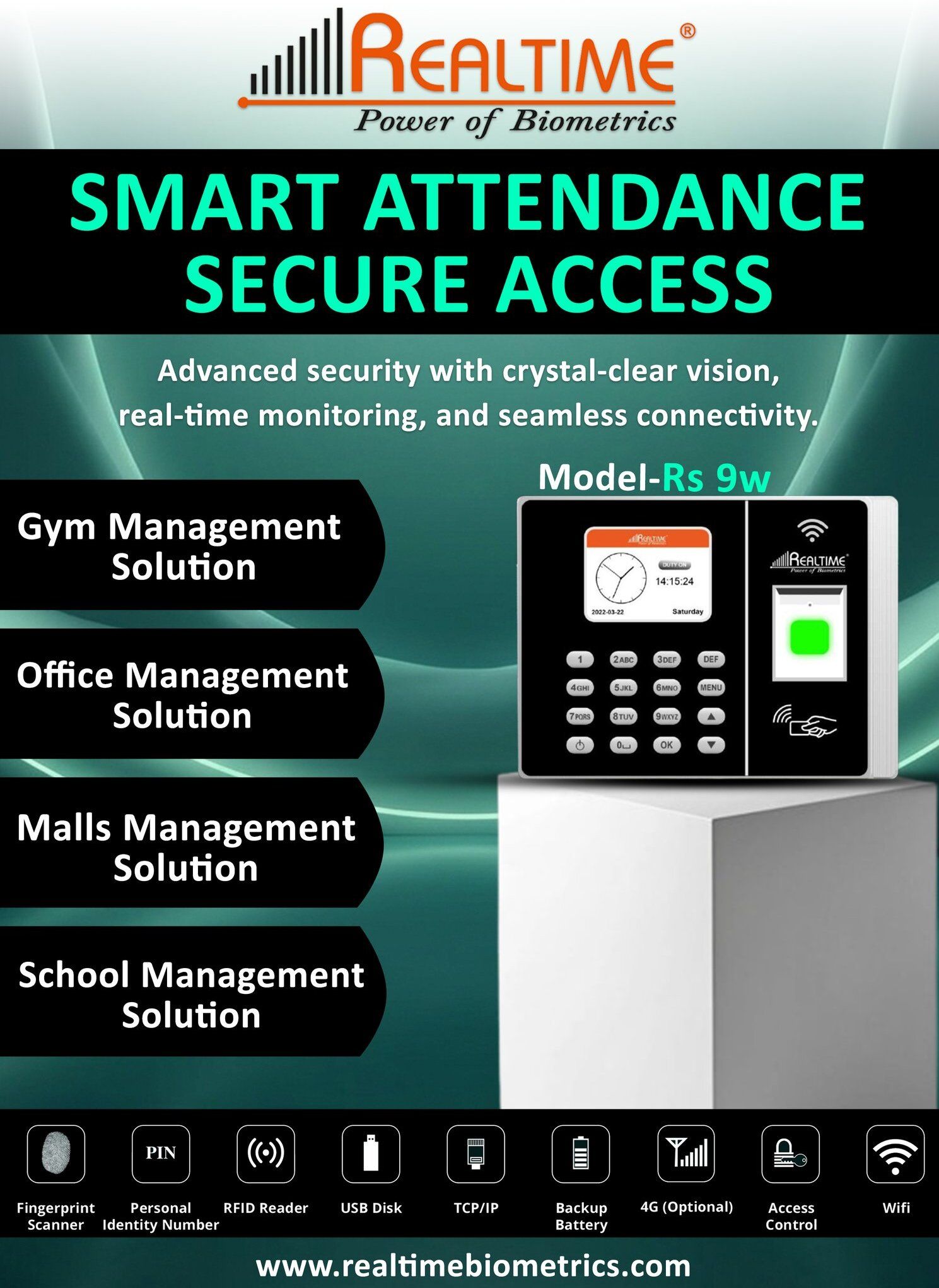 realtime RS 9W Fingerprint Scanner Attendance System & Access Control with Wifi Time & Attendance-picture-12