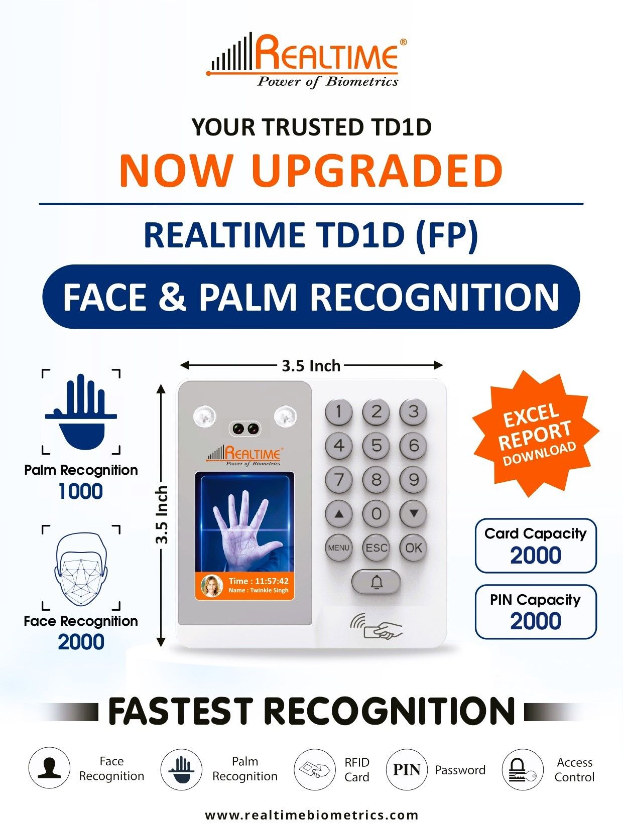 realtime TD1D (FP) Face Palm Attendance Device for Office Staff Access Control-picture-21