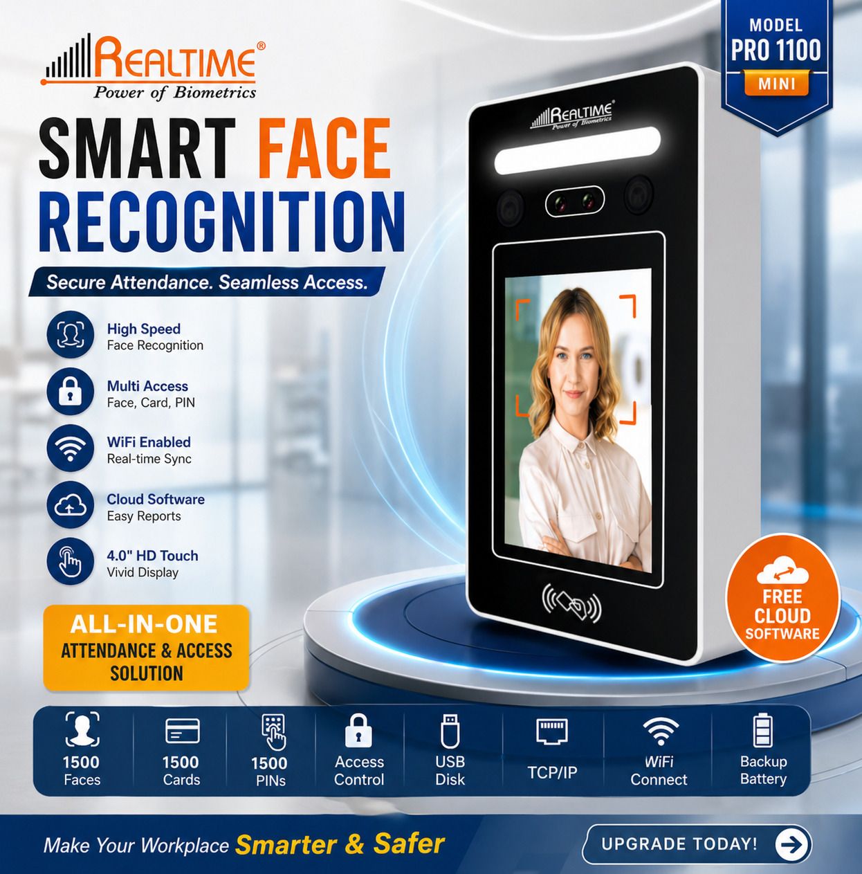 realtime Pro 1100 Mini Face Recognition Biometric Machine with WiFi Time & Attendance-picture-18
