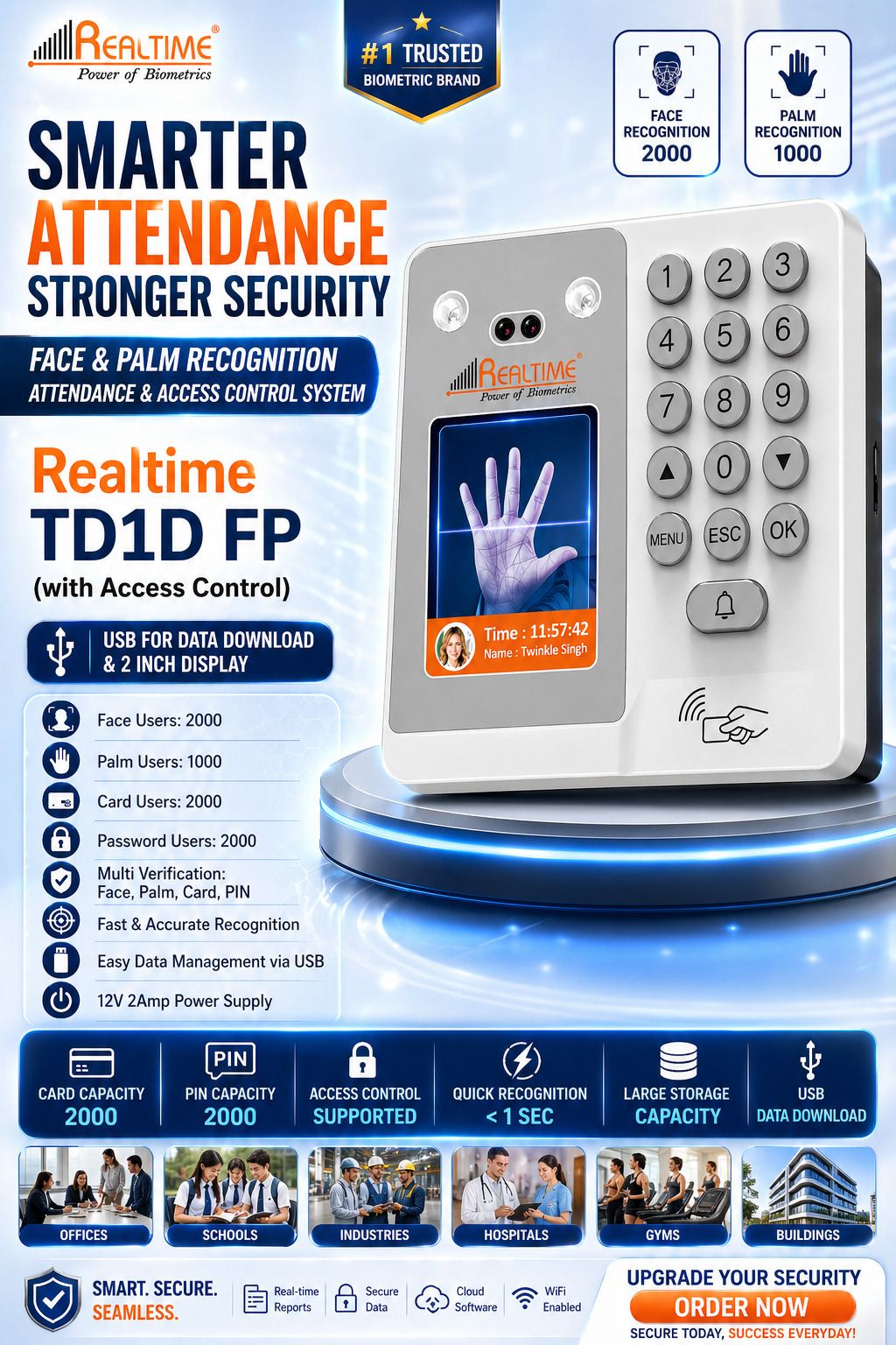 realtime TD1D (FP) Face & Palm Recognition Smarter Attendance Stronger Security Access Control, Time & Attendance-picture-22