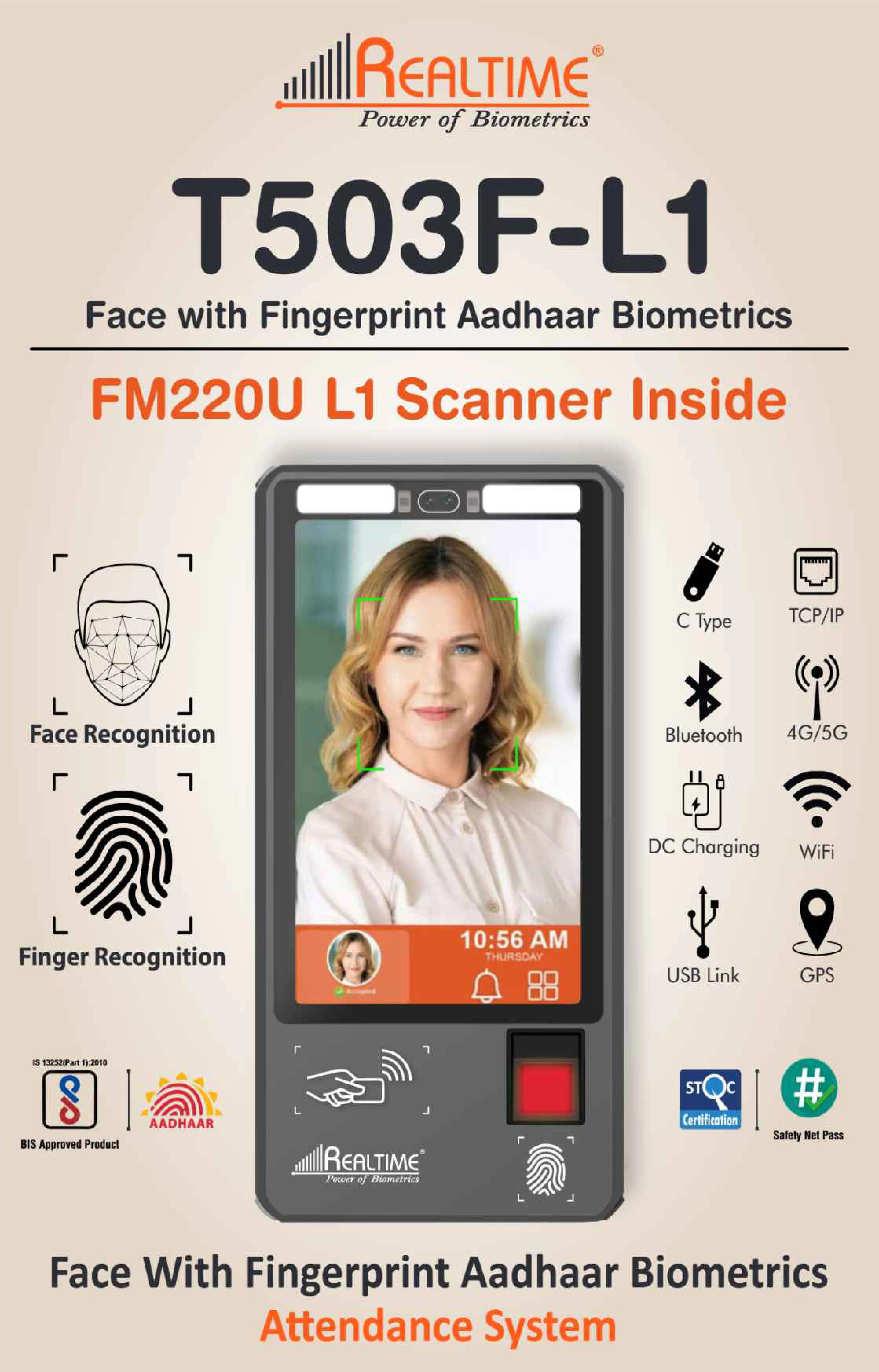 T503F-L1 FACE WITH FINGER PRINT Aadhaar Biometrics Aendance System Access Control, Time & Attendance-image-36