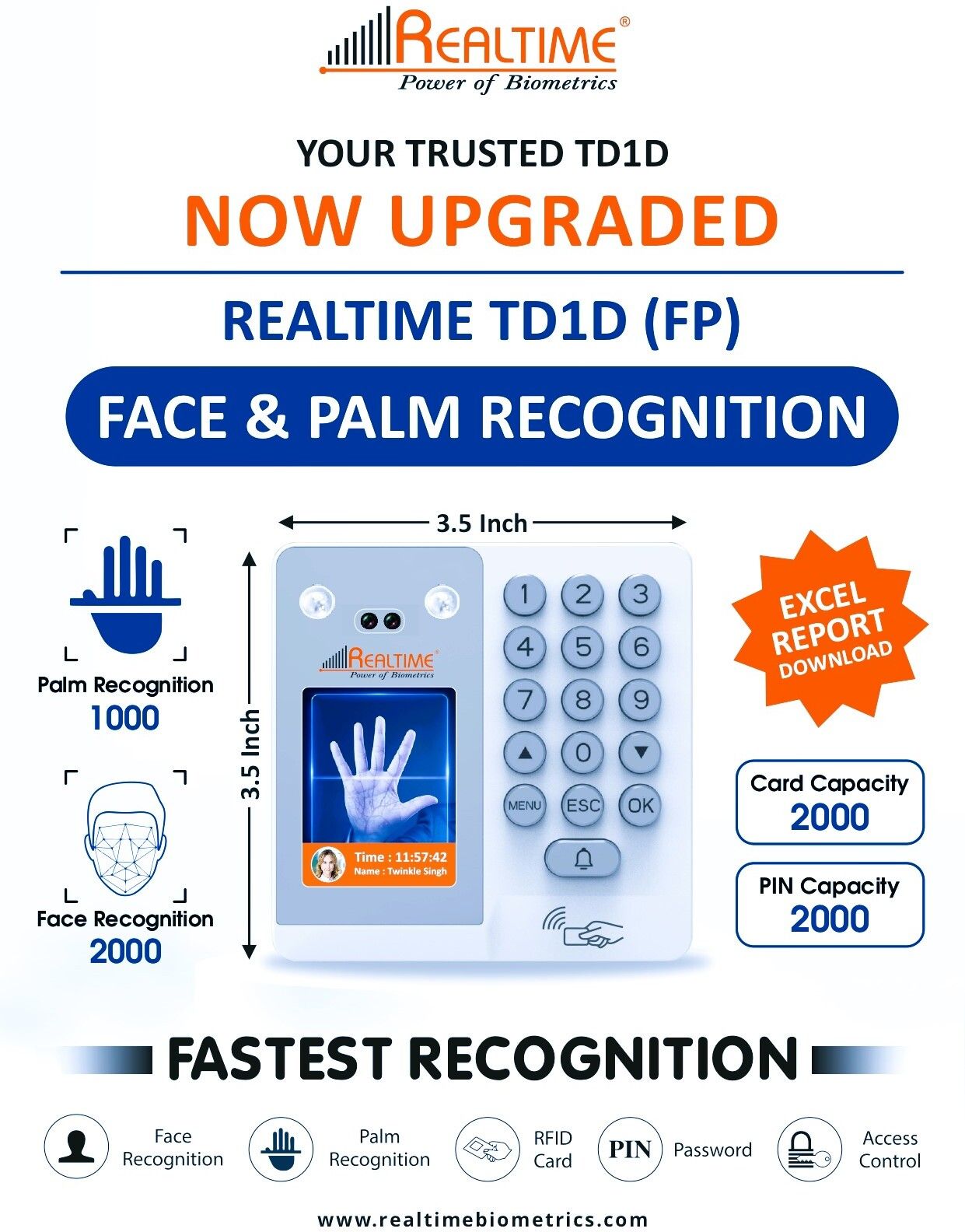 realtime TD1D (FP) Smart Attendance Machine Face Palm Recognition Access Control-picture-36