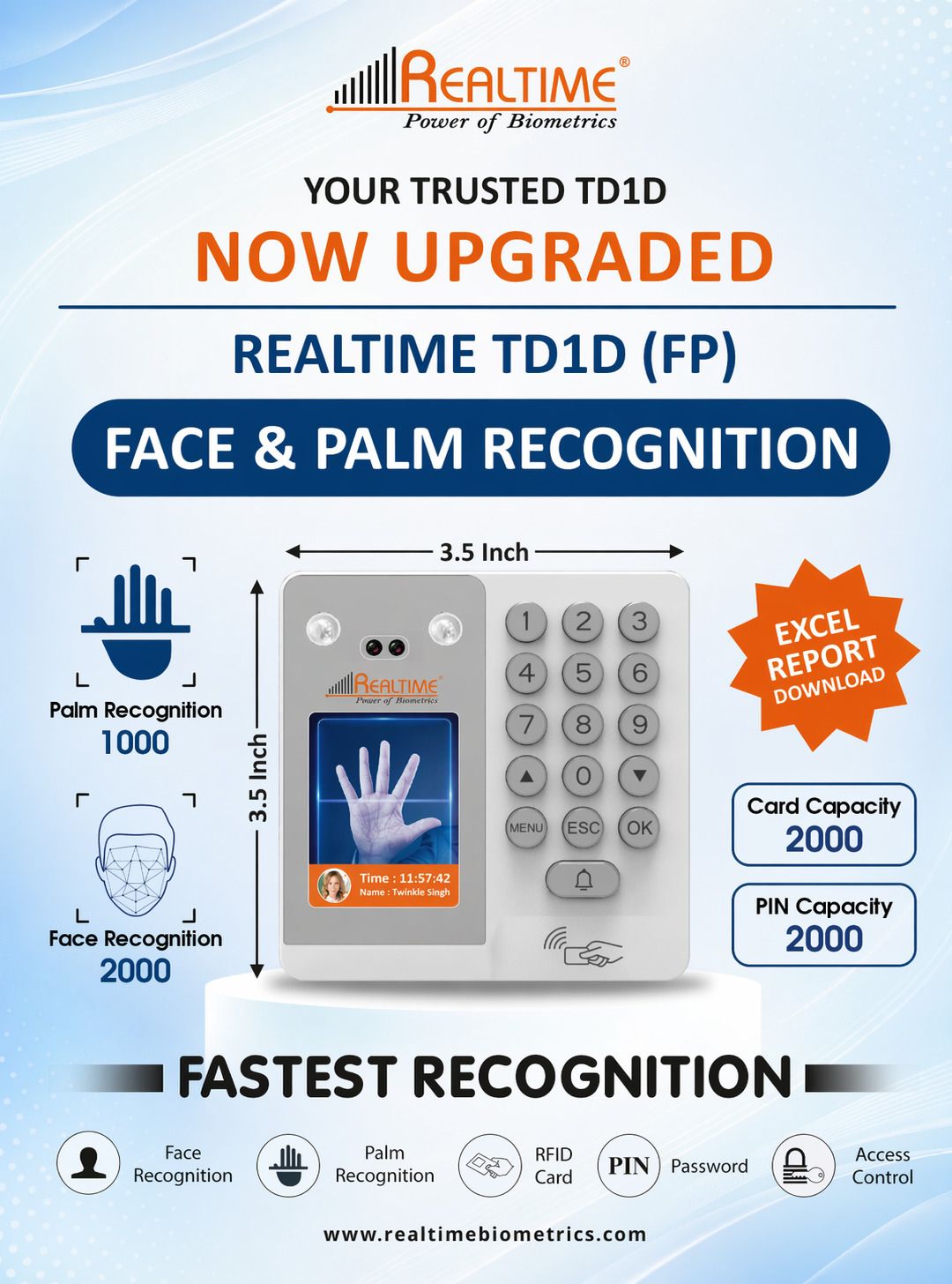 realtime TD1D FP Smart Attendance Machine Face & Palm Recognition Access Control-picture-37
