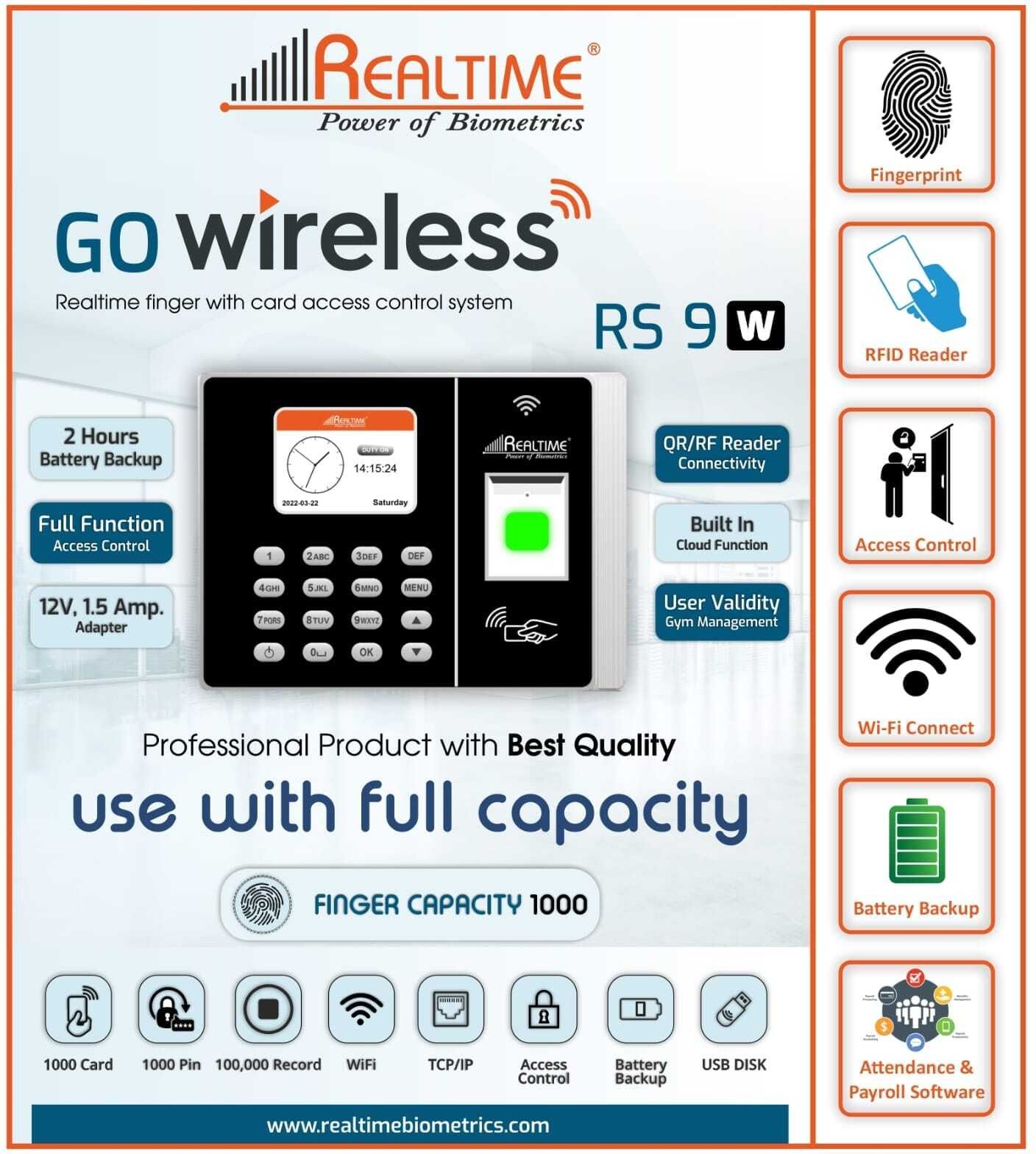 realtime RS 9W Fingerprint Scanner Biometric Device with Access Control with Wifi Time & Attendance-picture-31