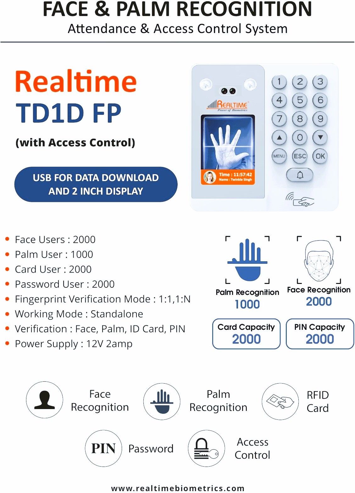 realtime TD1D (FP) Fast Face Palm Recognition Attendance Device Access Control-picture-27