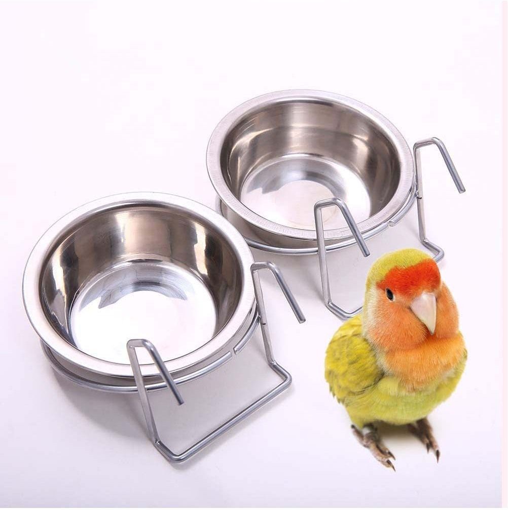 rvpaws 2pc 250ML Stainless Steel Hanging Food Water Bowls Bird Cage Feeder Window Bird Feeder Bird Feeder-picture-10