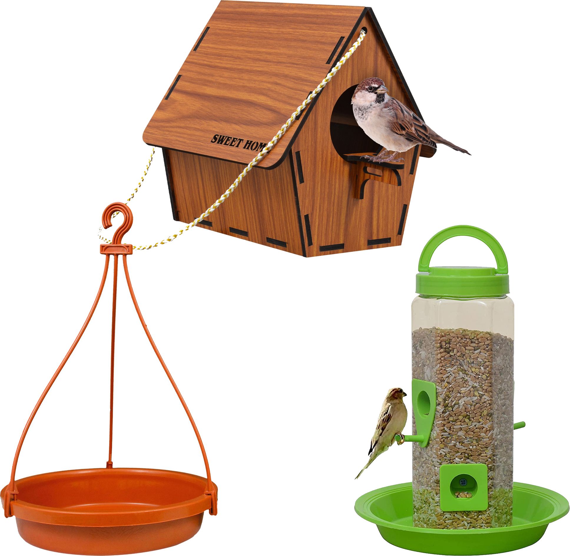 ochhav Wooden Bird Nest Bird Seed Container And Water Feeder For Sparrow, Hummingbird Window Bird Feeder Bird Feeder-picture-40