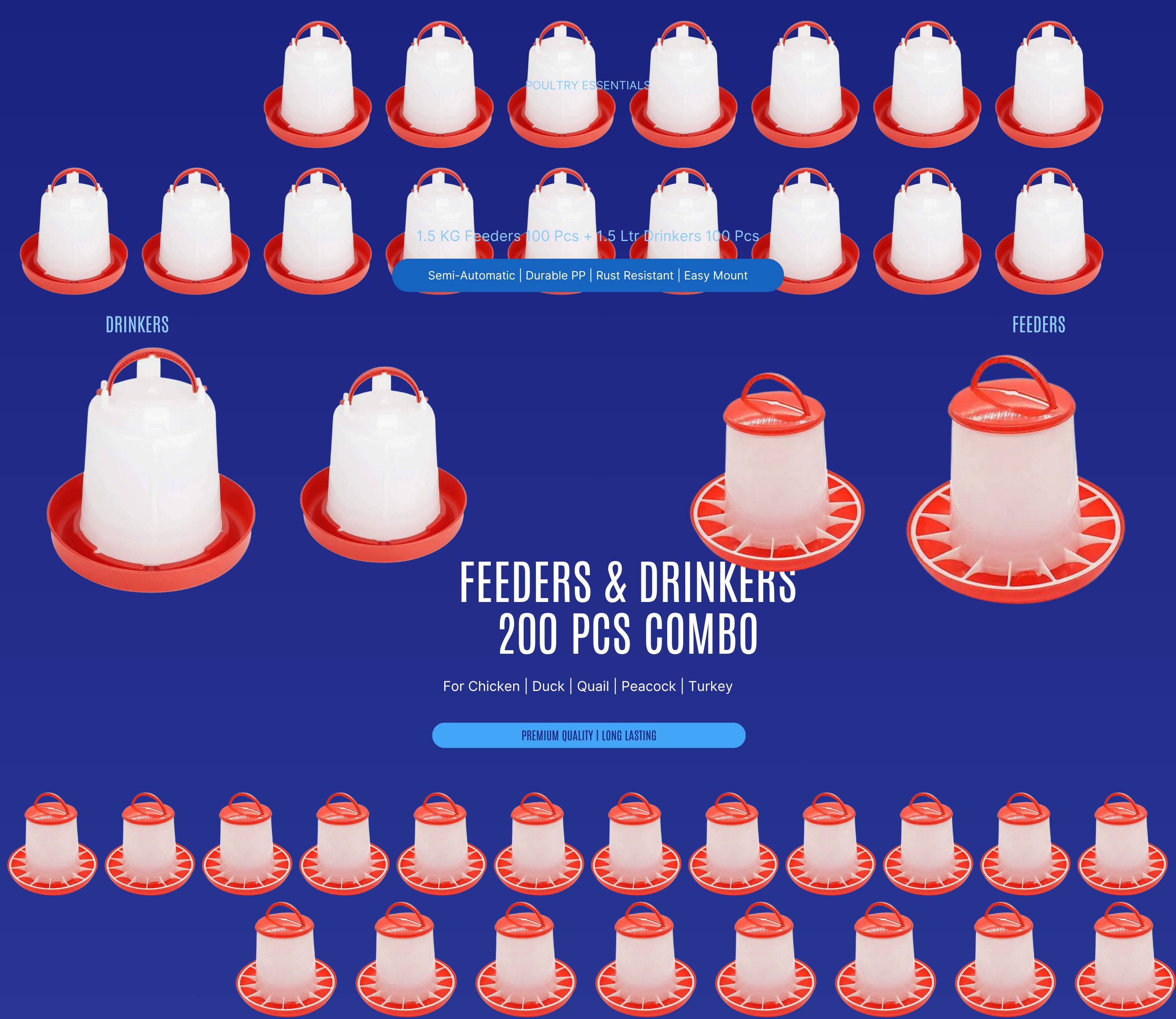 tm&w Rust Resistant PP Poultry Combo 1.5KG Feeders 1.5L Drinkers 200Pcs Set Window Bird Feeder Bird Feeder-picture-20