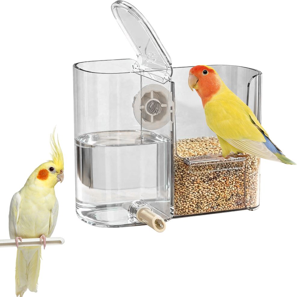 hannea 2 in 1 Bird Feeder with 450ml Water Dispenser for Parrots and Budgies Caged Bird Feeder-picture-38