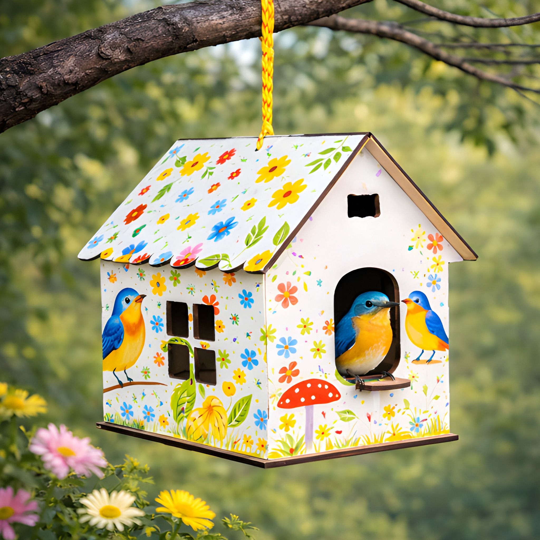 Decorative Wooden Bird House Colorful Painted Hanging Nest Outdoor Garden Bird House-image-34