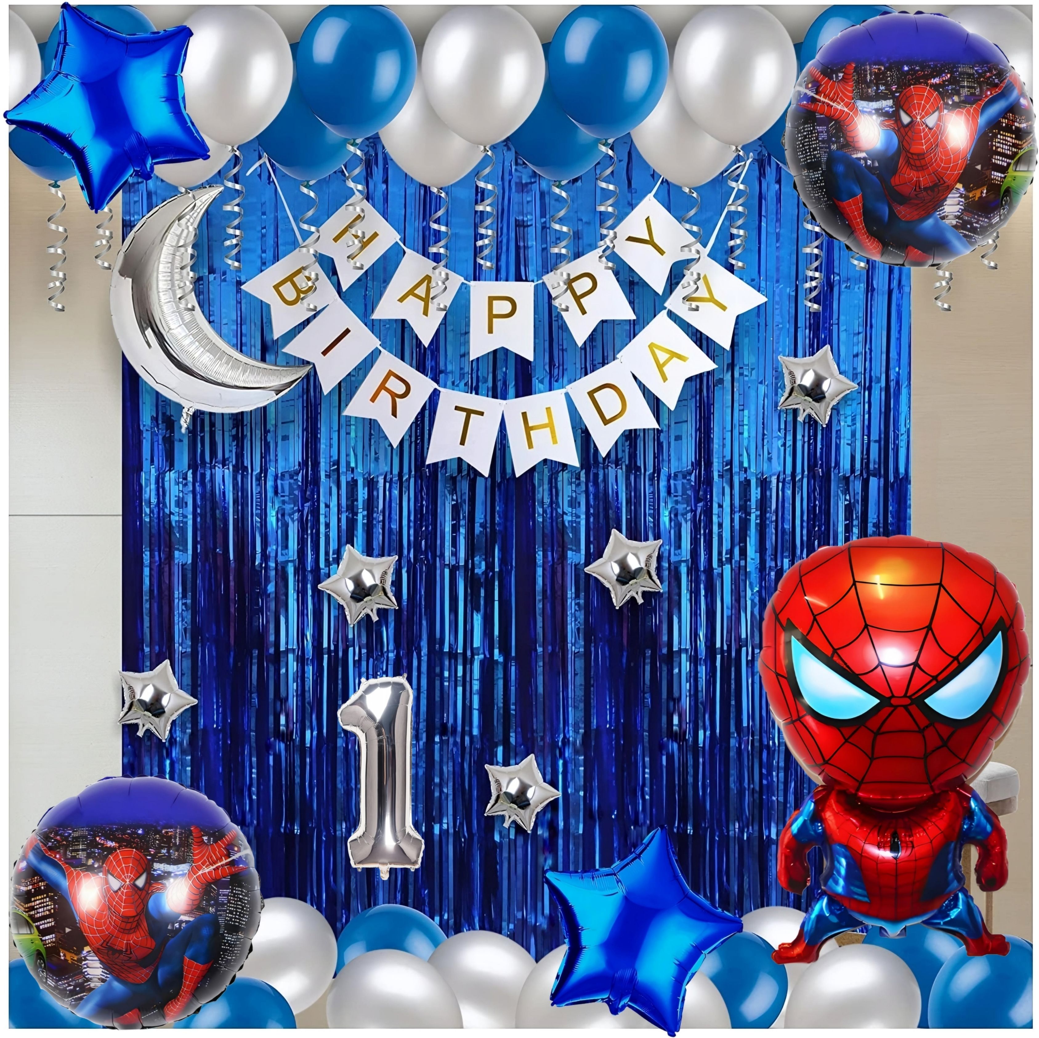 loons peddler Spiderman 1st Birthday Decor - Blue & Silver Party Combo Kit 45 pcs-picture-42