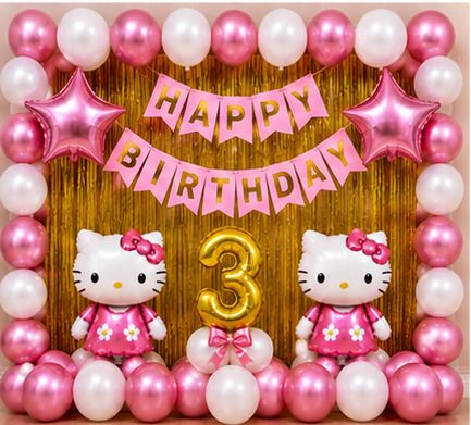 herdem Happy Birthday 3rd Kitty Theme Birthday Decoration Backdrop Set-picture-25
