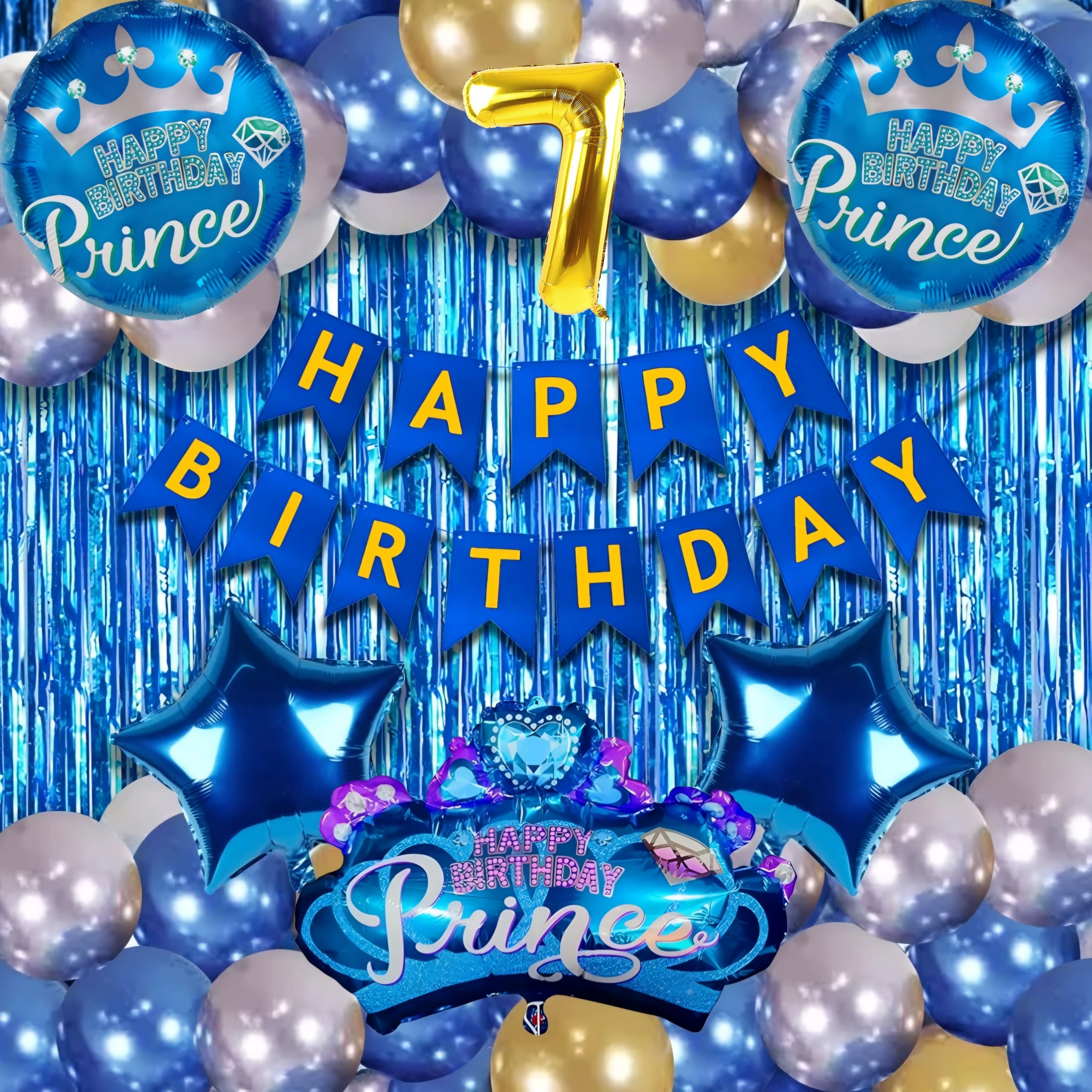 Blue Prince Crown 7th Birthday Decoration Kit - Boy Theme Party Combo-image-3