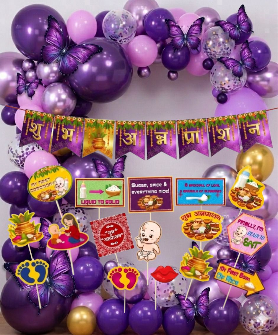 Annaprashan Decoration Items In Hindi With Photoshoot Prop And Butterfly Cutouts-image-43