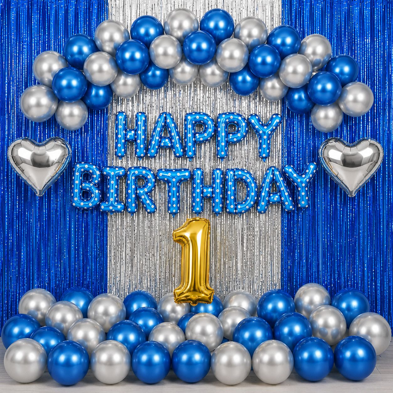 balaji blessings events Blue & Silver 1st Birthday Decoration Kit-picture-25