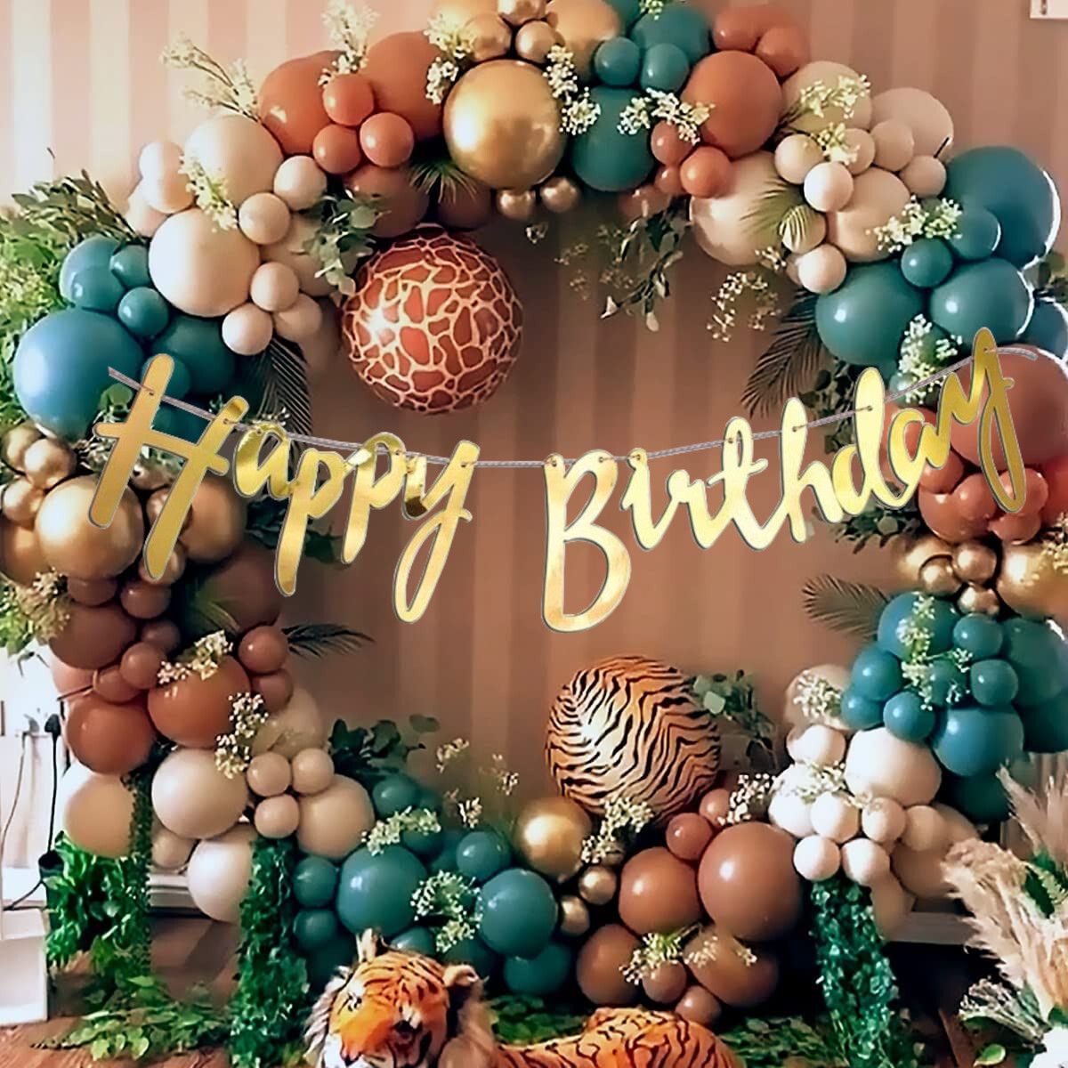 Brown Gold Green Balloons, Happy Birthday Banner Decoration Kit Pack Of 40-image-9