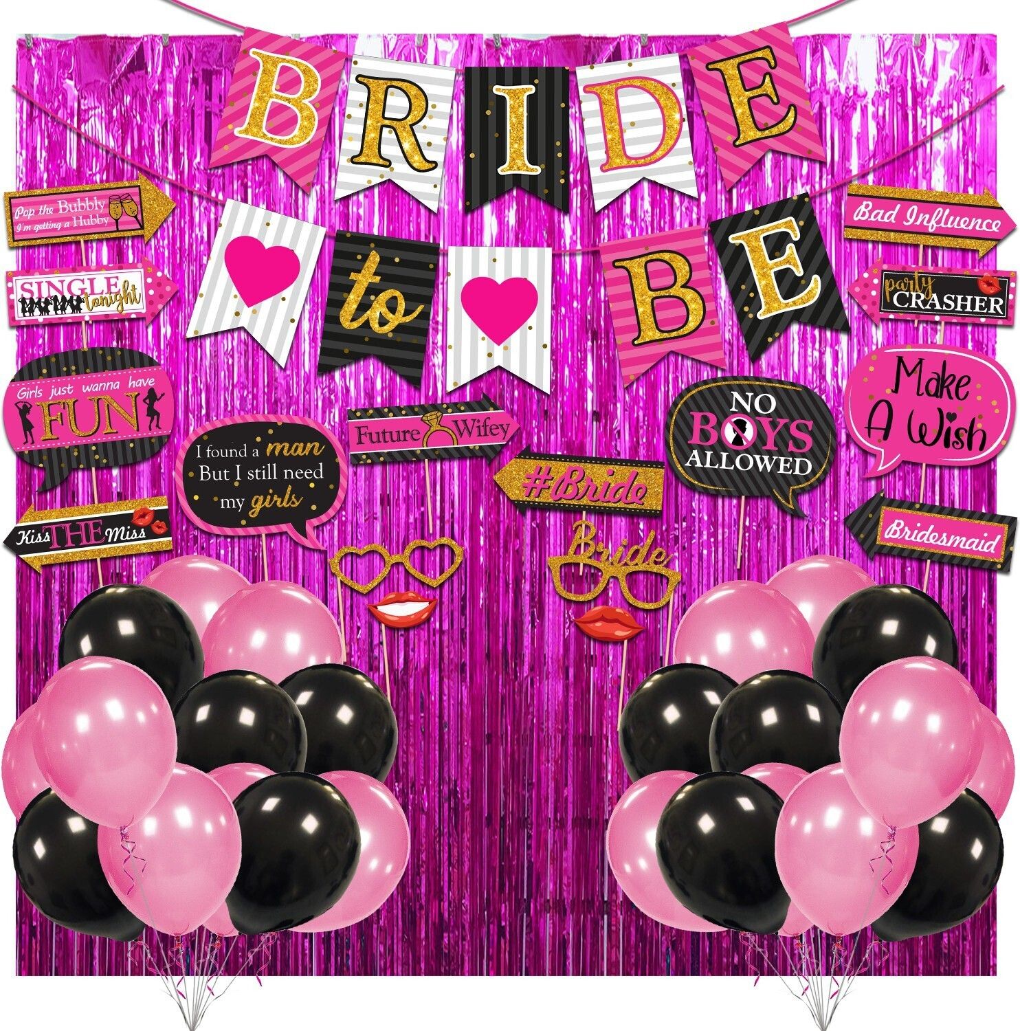 45 Pcs Bachelorette Party Decorations Kit, Bridal Shower Party Supplies & Engagement Party Decor, Bride to Be Decoration Banner, Foil Curtain and Photo Booth Props with Balloons-image-9